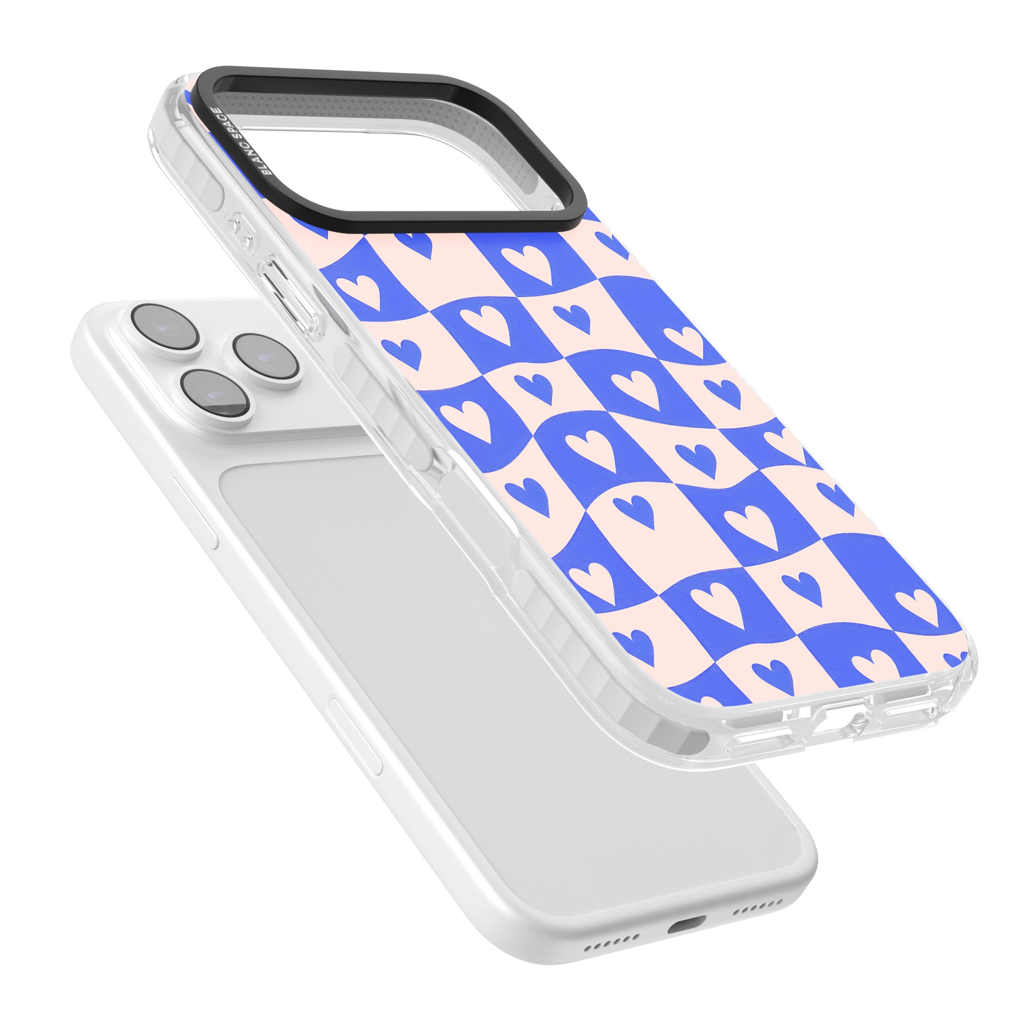 Blue Wavy Checked Hearts iPhone 17 Pro Impact Clear Phone Case Colours