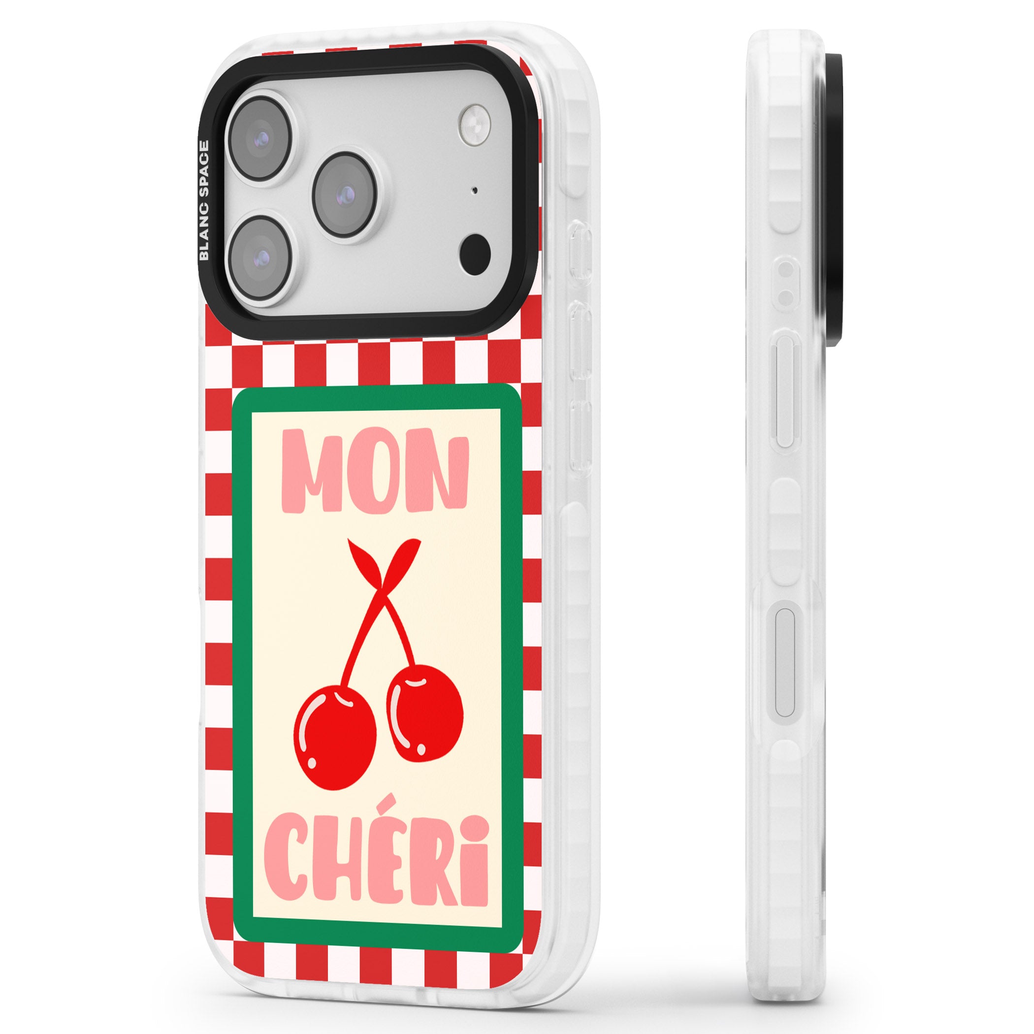 Mon Cheri iPhone 17 Pro Impact Clear Phone Case Side Profile
