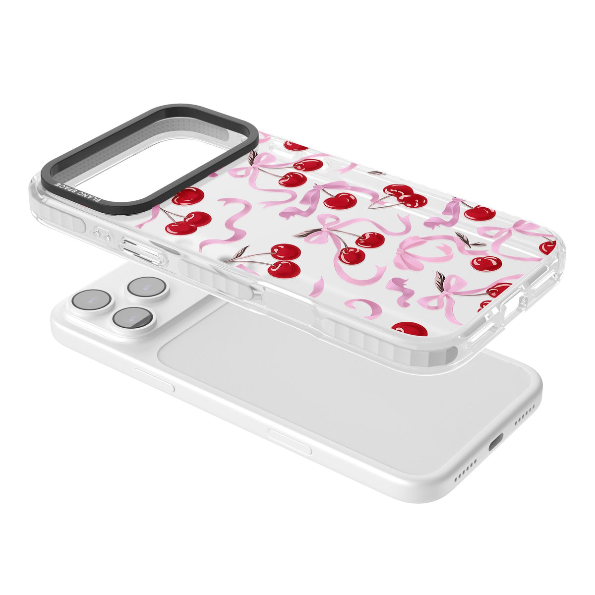 Pink Bow & Cherries iPhone 17 Pro Max Impact Clear Phone Case angled