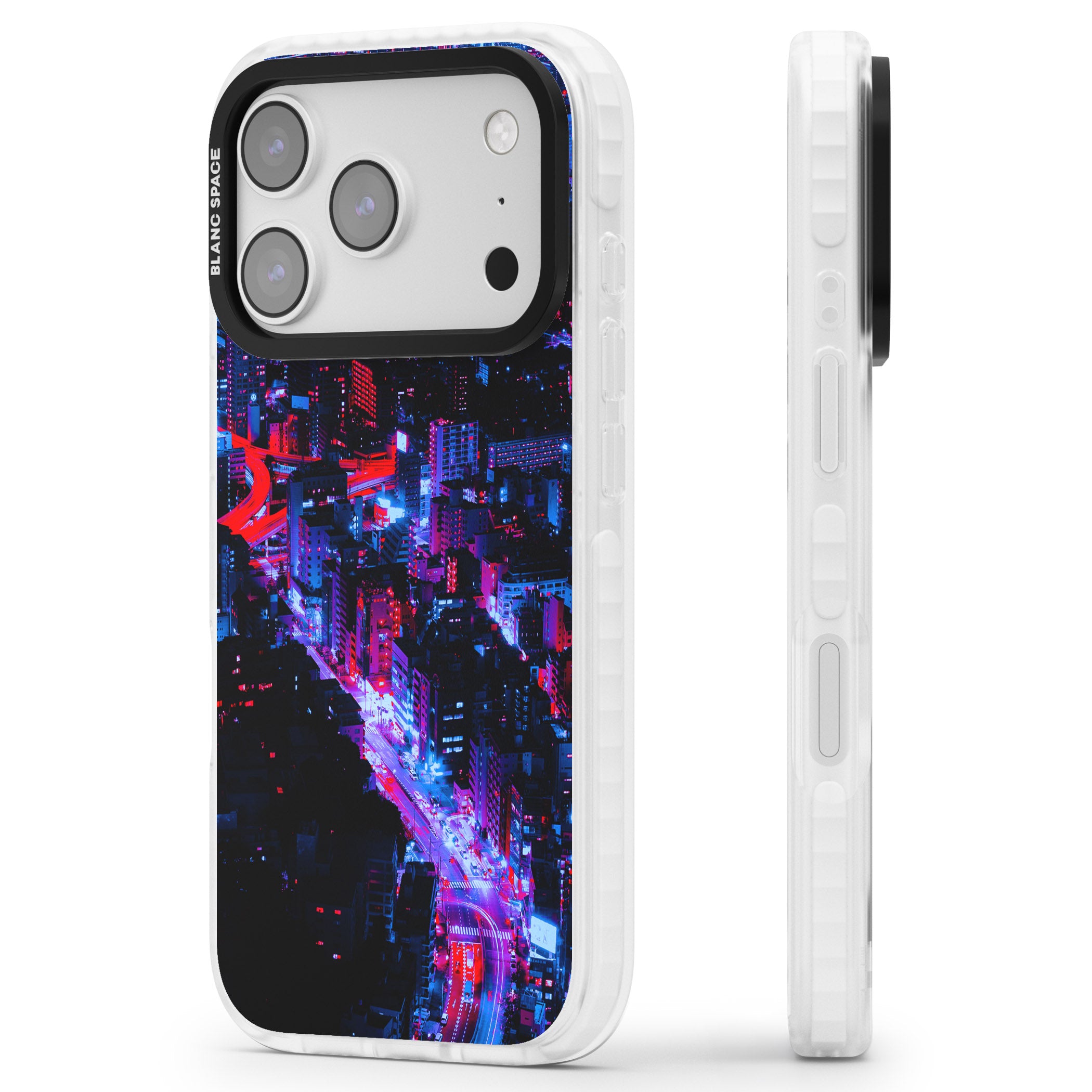 Neon Cityscape iPhone 17 Pro Impact Clear Phone Case Side Profile