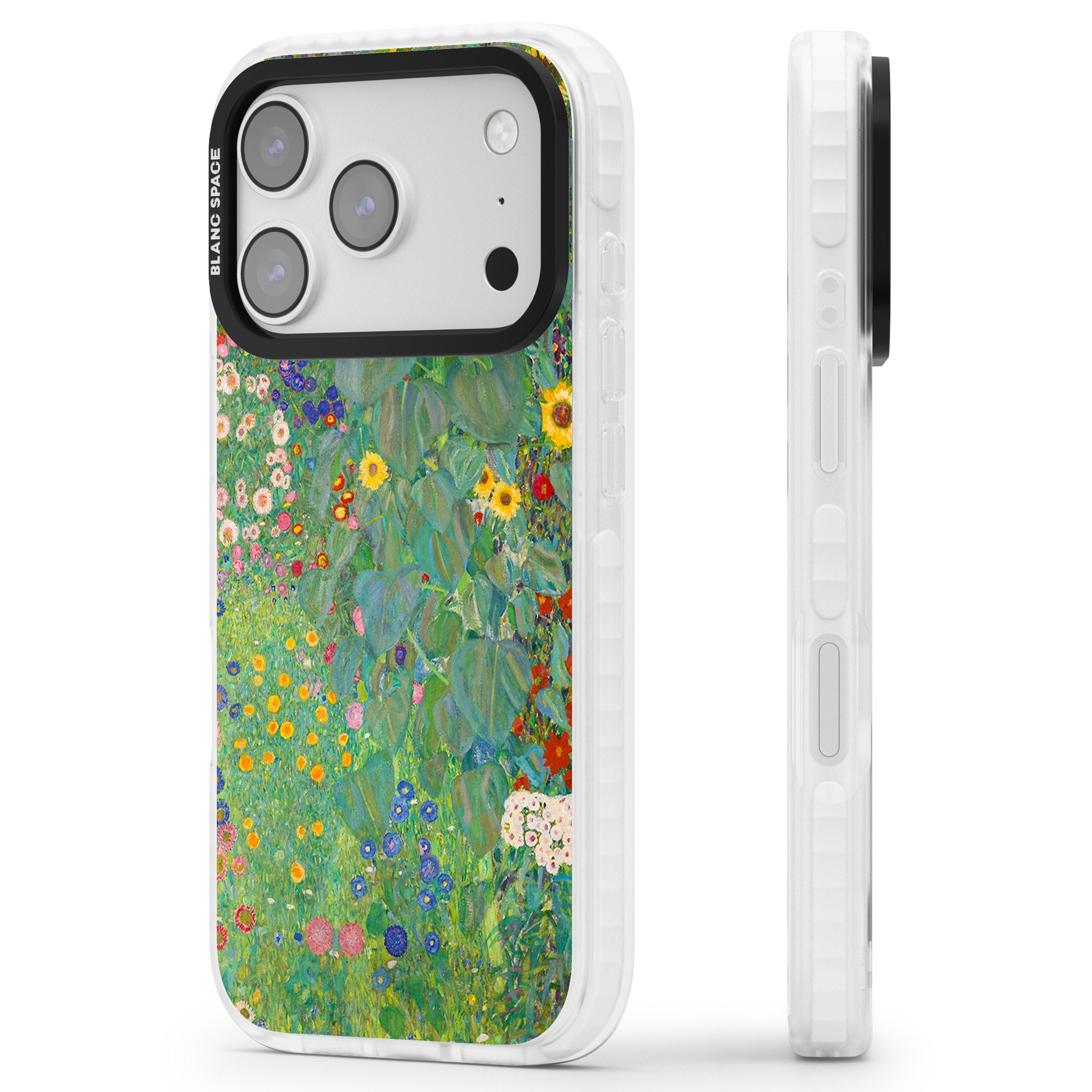 Farm Garden With Sunflowers iPhone 17 Pro Impact Clear Phone Case Side Profile