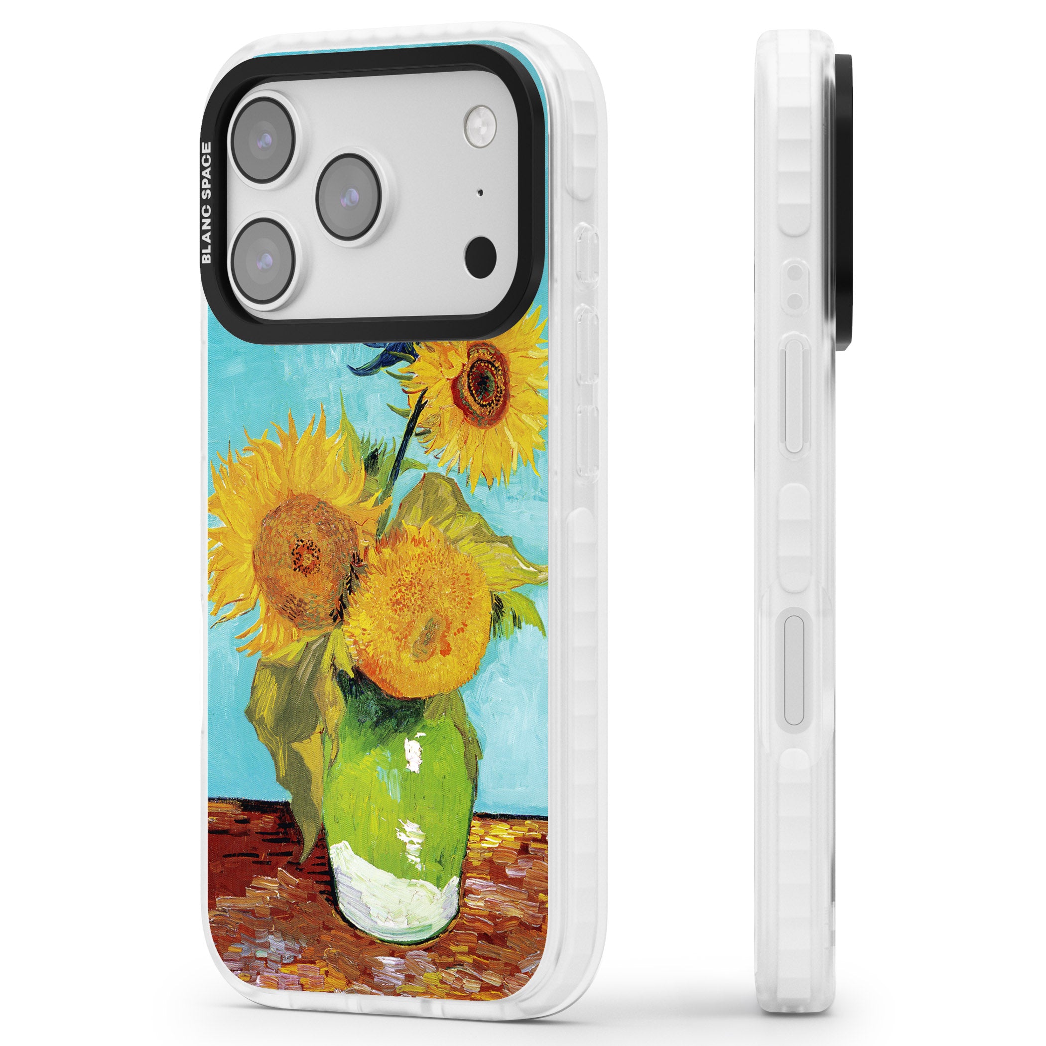 Vase With Three Sunflowers iPhone 17 Pro Impact Clear Phone Case Side Profile