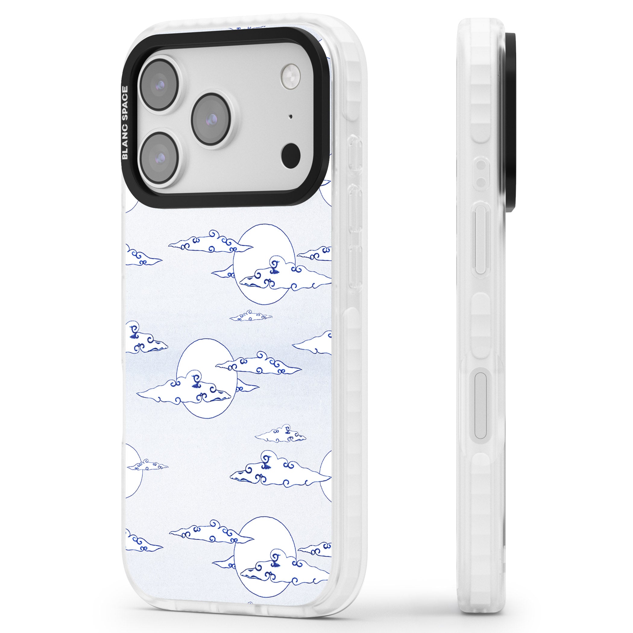 Moon & Clouds iPhone 17 Pro Impact Clear Phone Case Side Profile