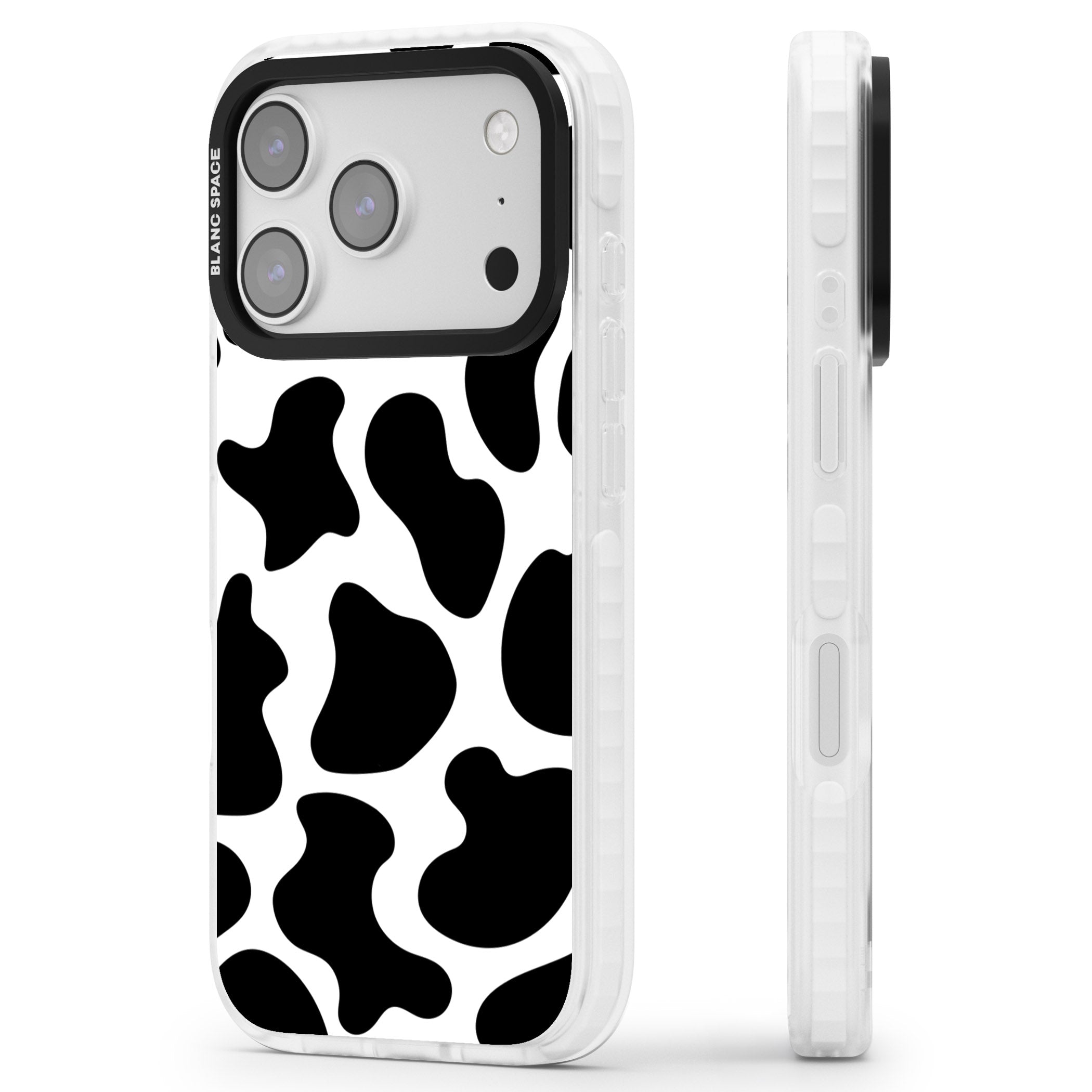 Cow Print iPhone 17 Pro Impact Clear Phone Case Side Profile