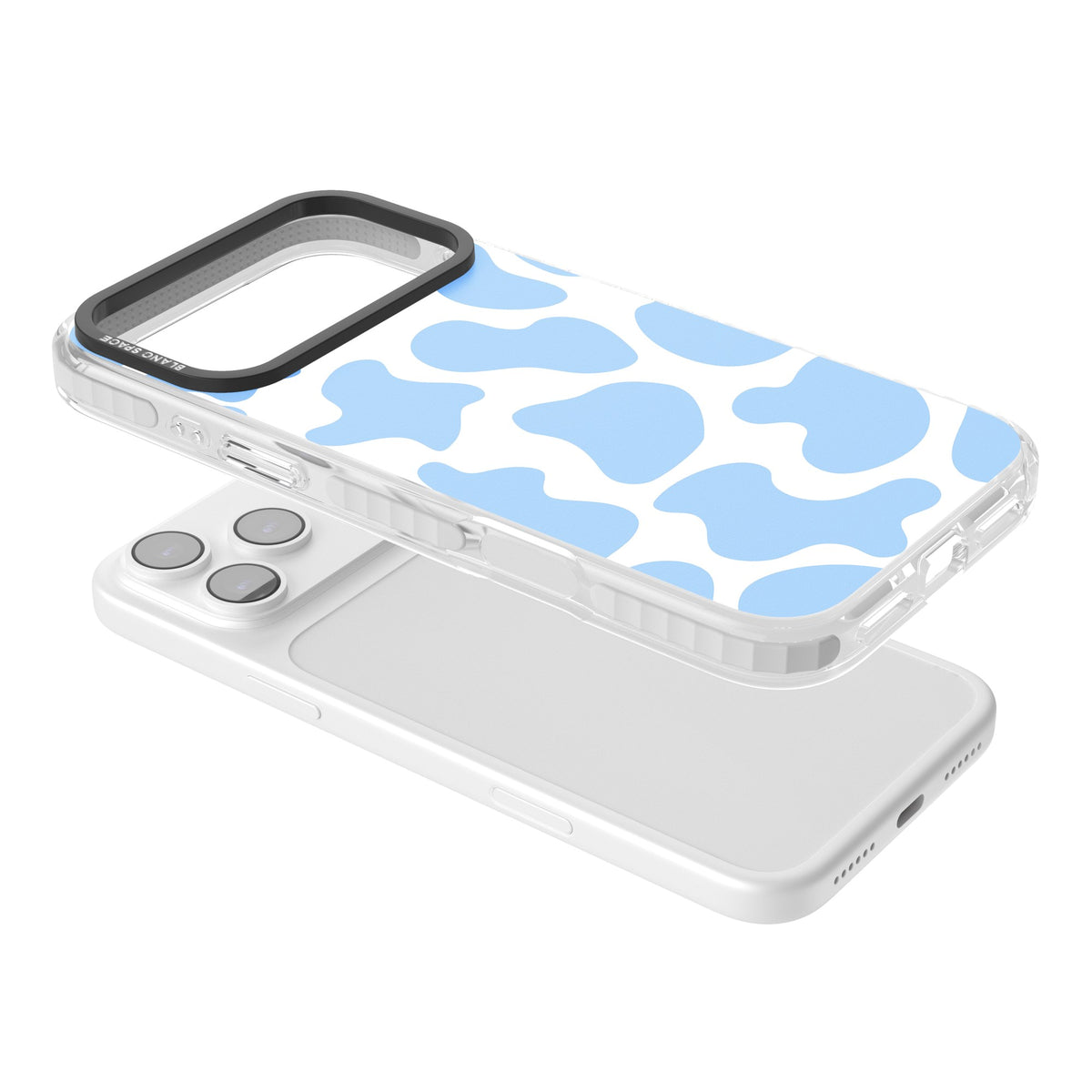 Blue And White Cow Print iPhone 17 Pro Max Impact Clear Phone Case angled