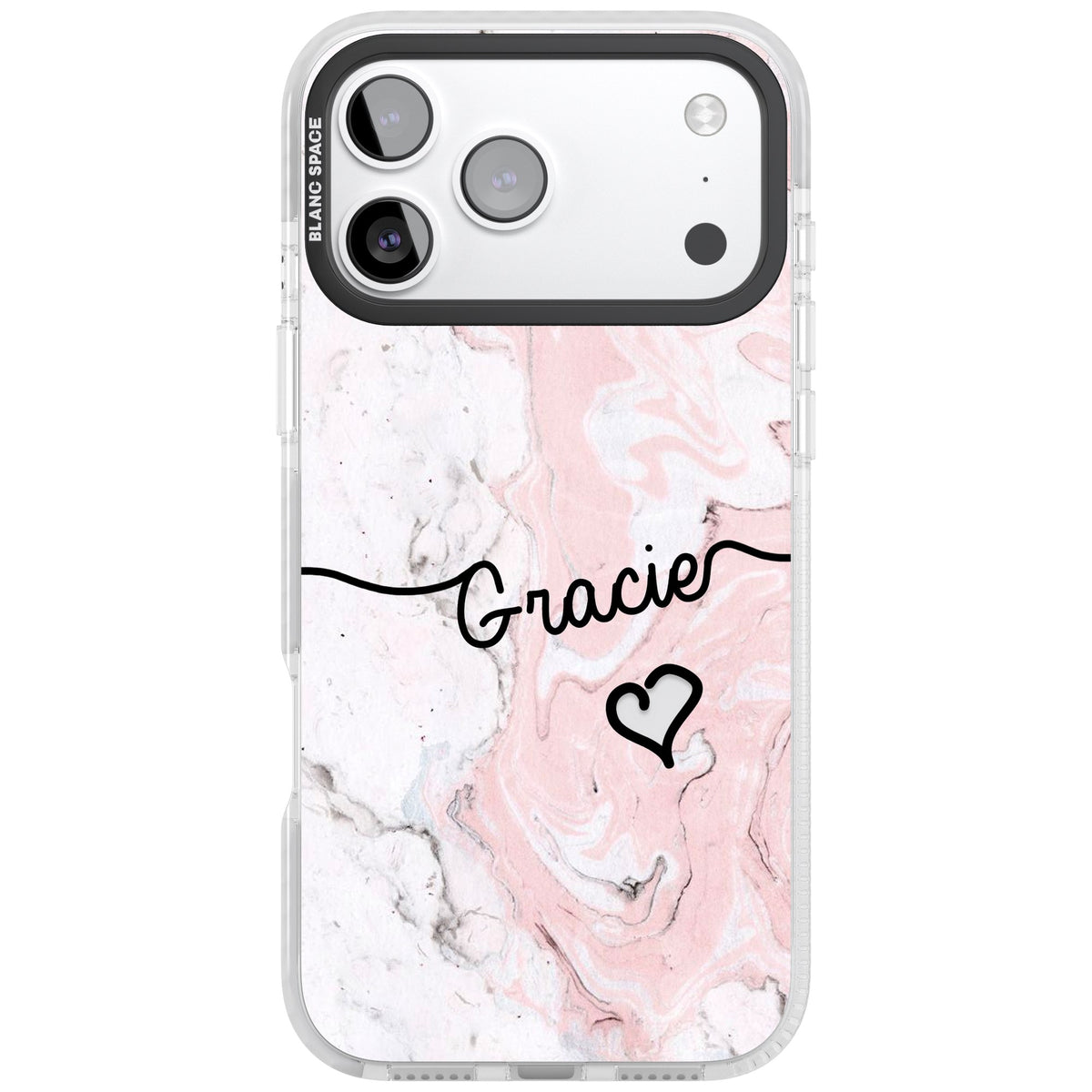 Personalised Pink Marble iPhone 17 Pro Max Impact Clear Phone Case front