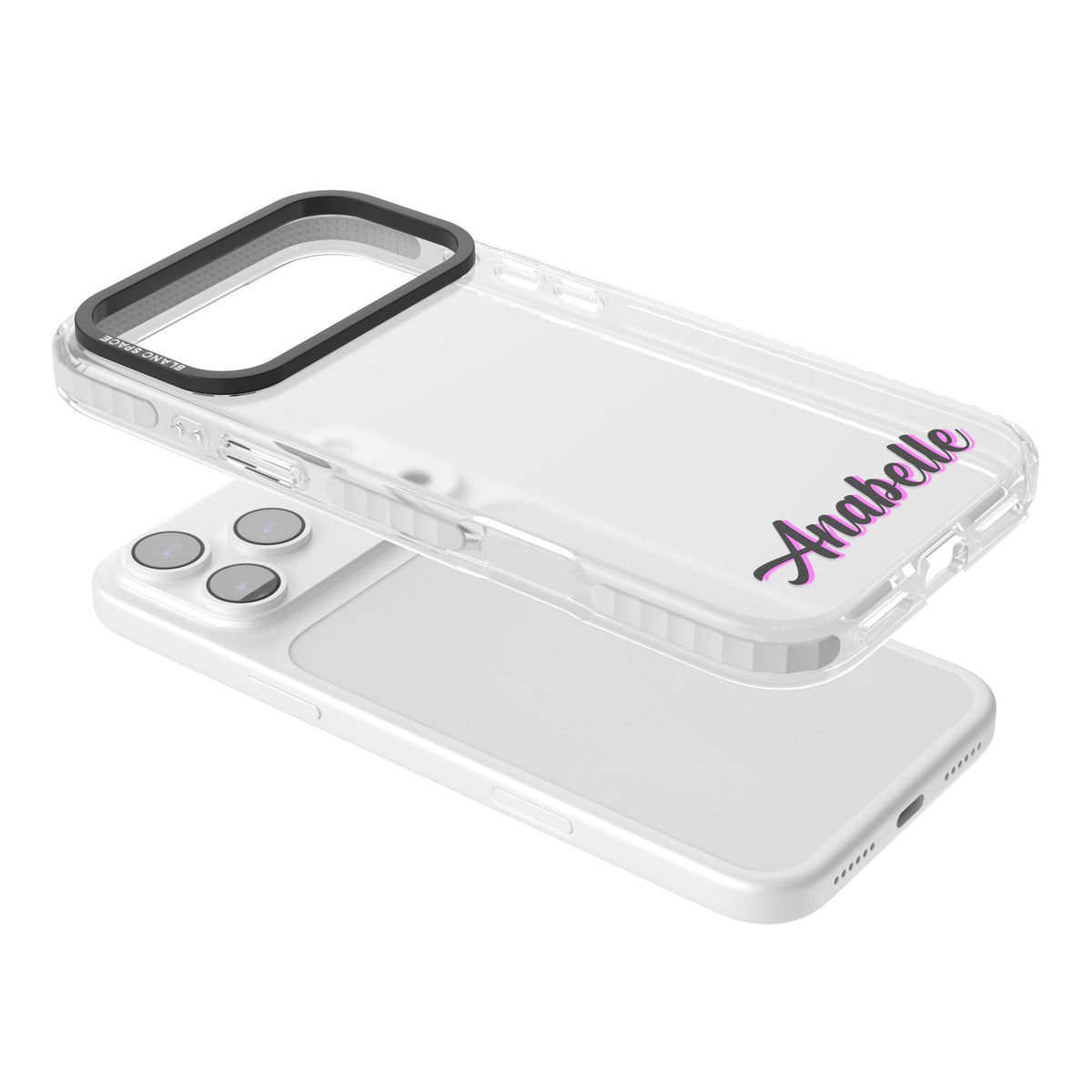 Personalised Cute Bottom Name iPhone 17 Pro Max Impact Clear Phone Case angled