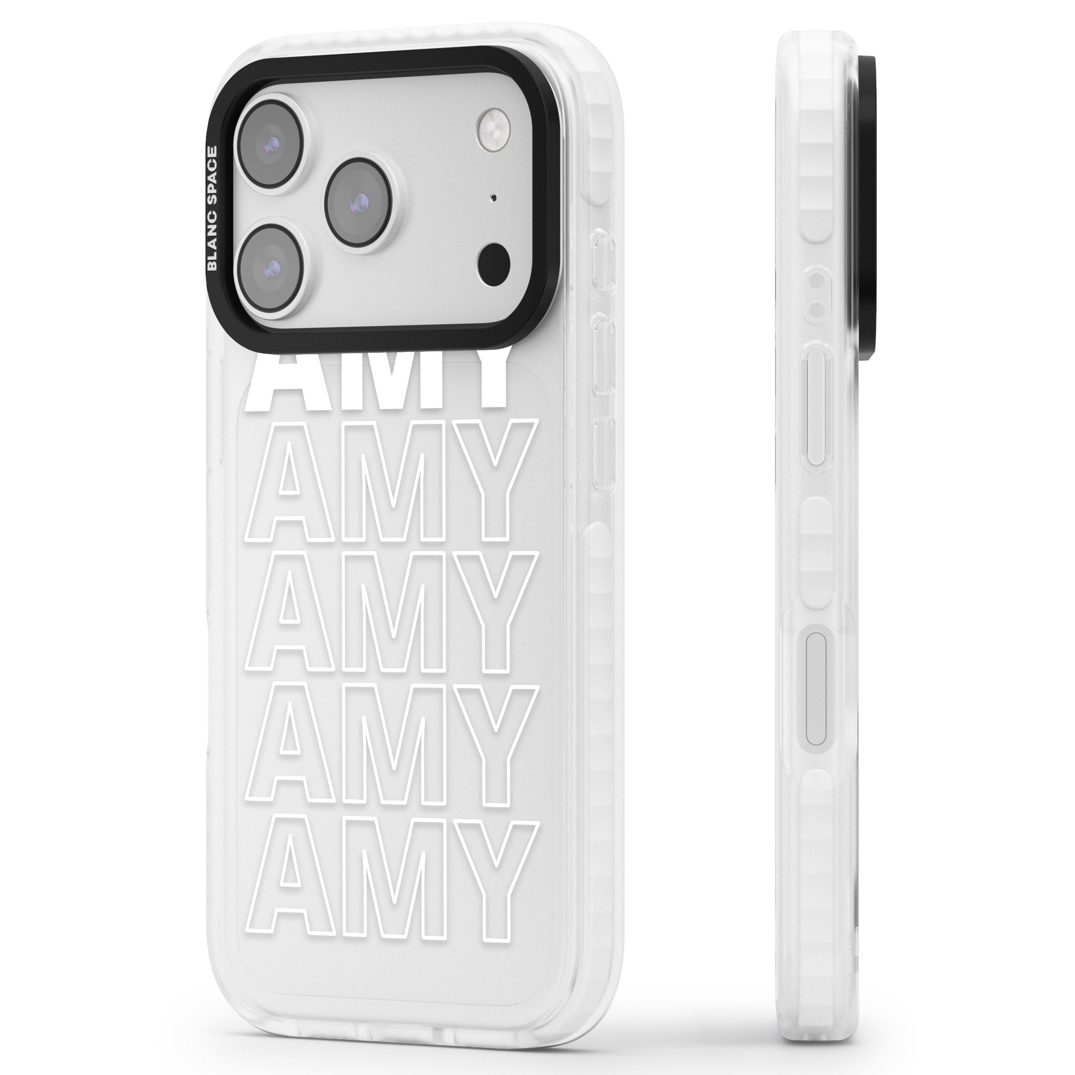 Personalised Bold Name Repeated iPhone 17 Pro Impact Clear Phone Case Side Profile