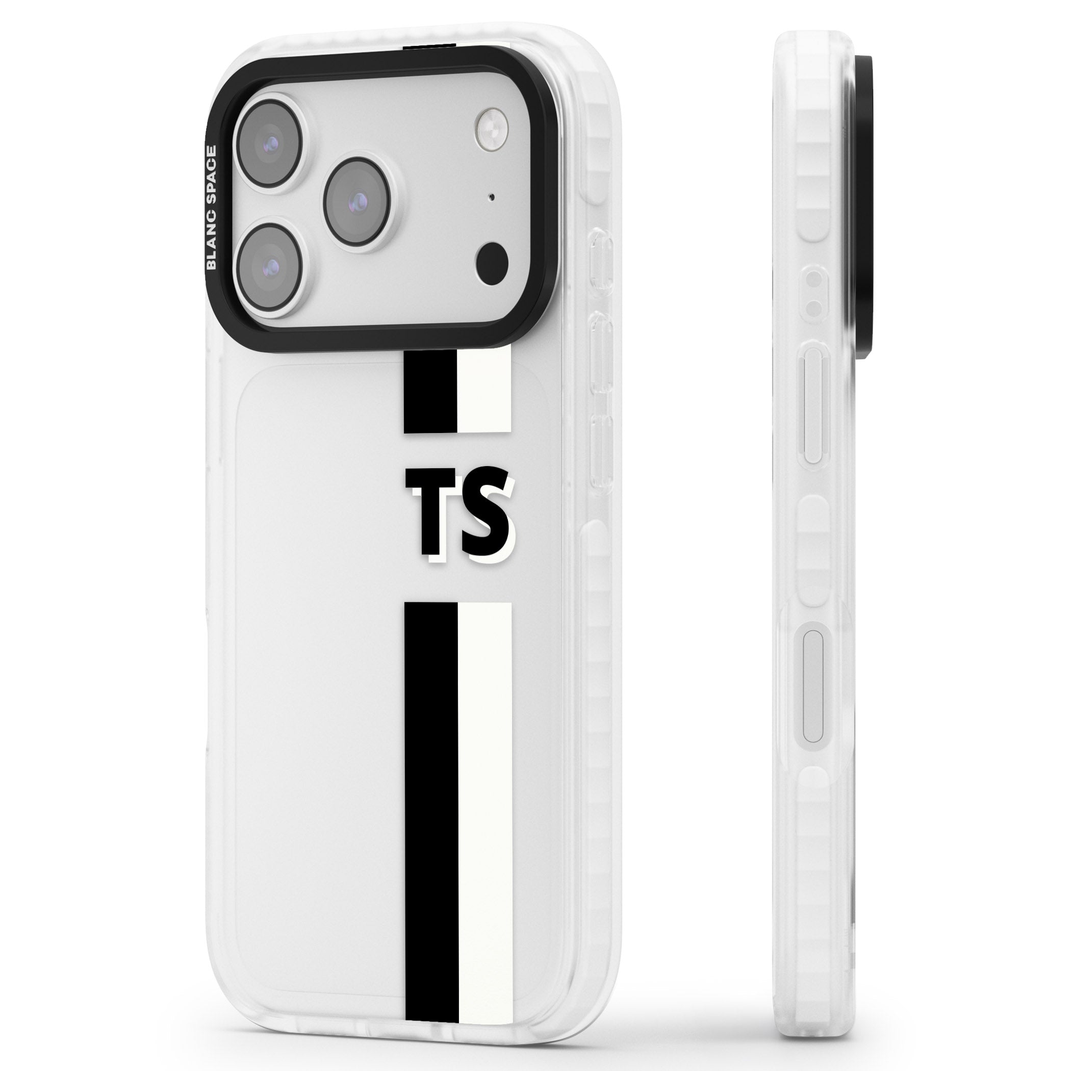 Personalised Black And White Stripe iPhone 17 Pro Impact Clear Phone Case Side Profile