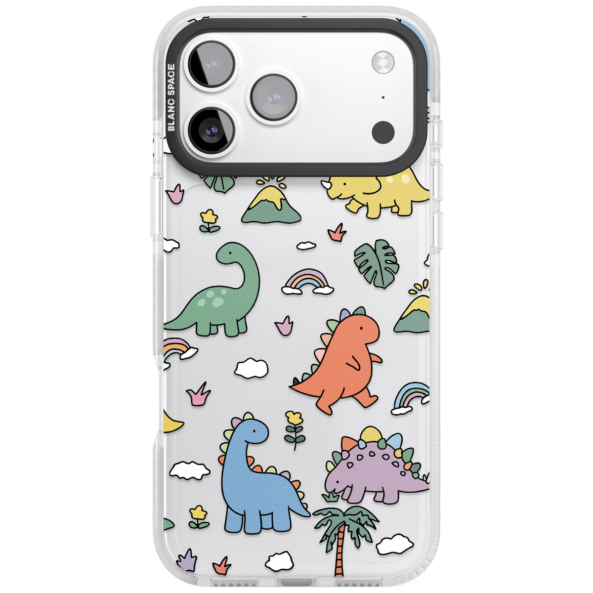 Cute Dino Pattern iPhone 17 Pro Max Impact Clear Phone Case front