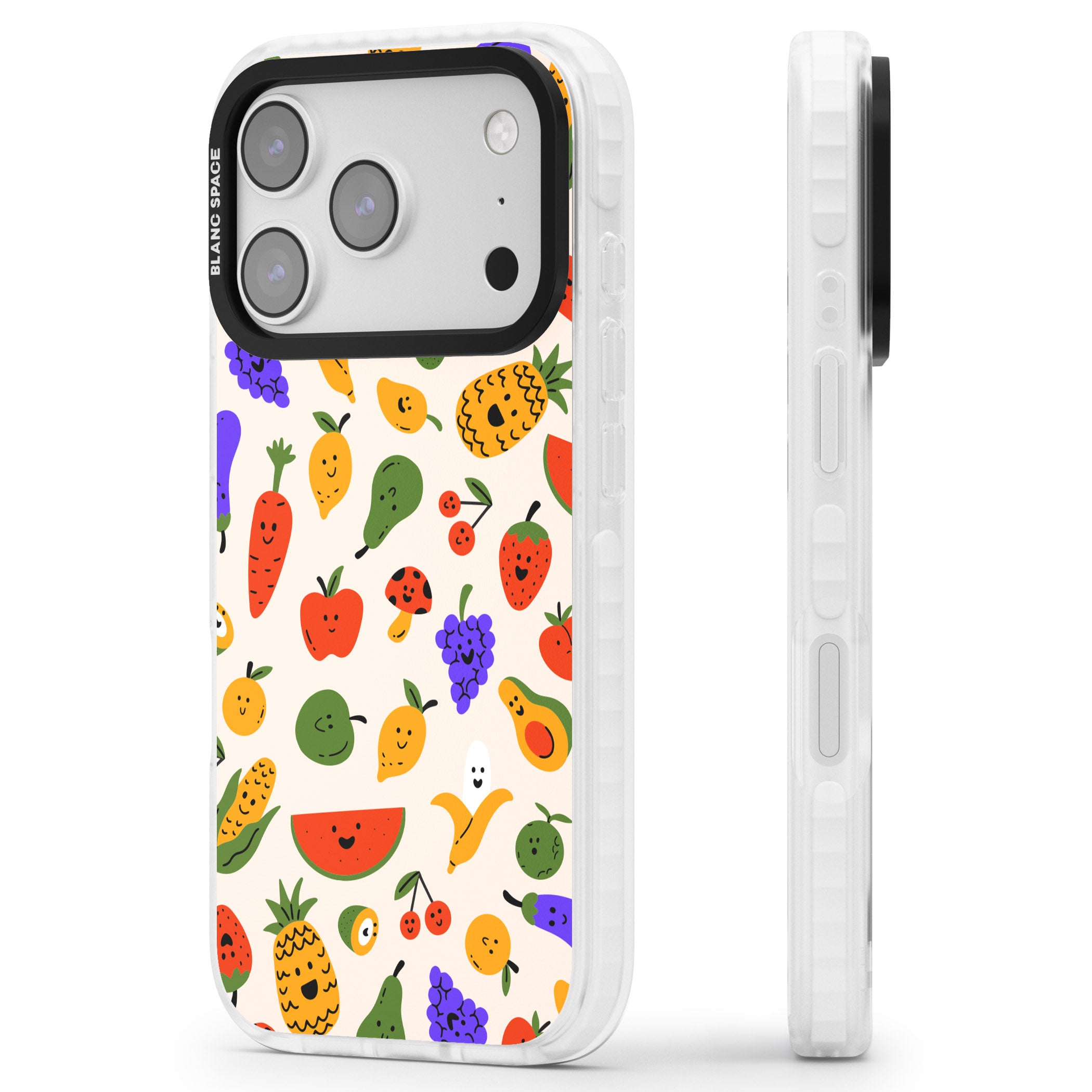 Kawaii Fruit iPhone 17 Pro Impact Clear Phone Case Side Profile
