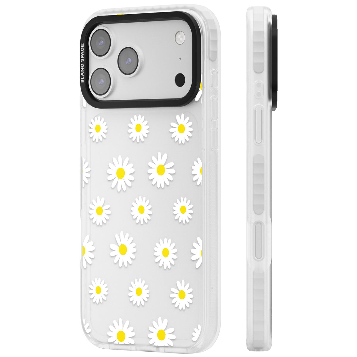 Personalised White Daisy Pattern iPhone 17 Pro Max Impact Clear Phone Case side