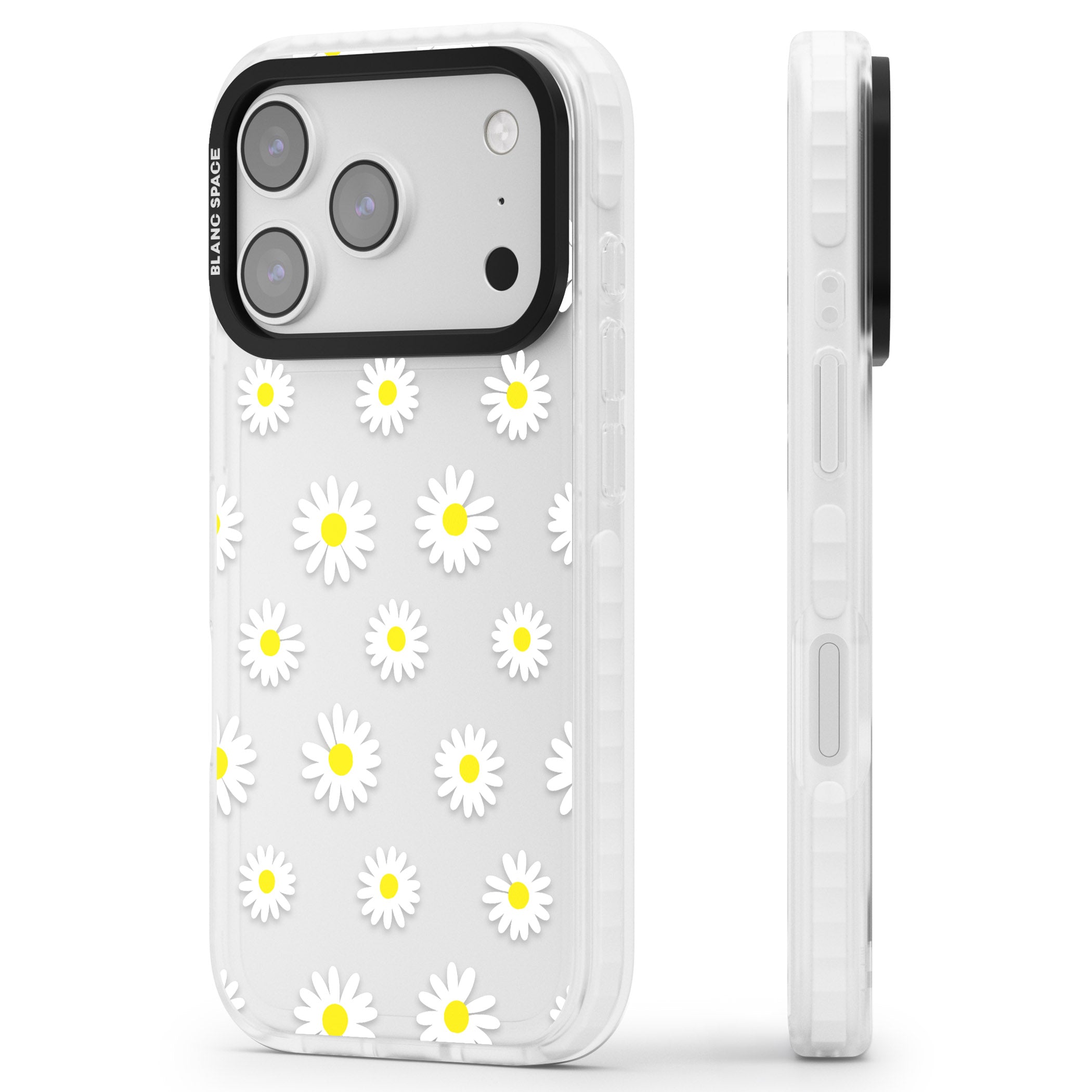 Personalised White Daisy Pattern iPhone 17 Pro Impact Clear Phone Case Side Profile