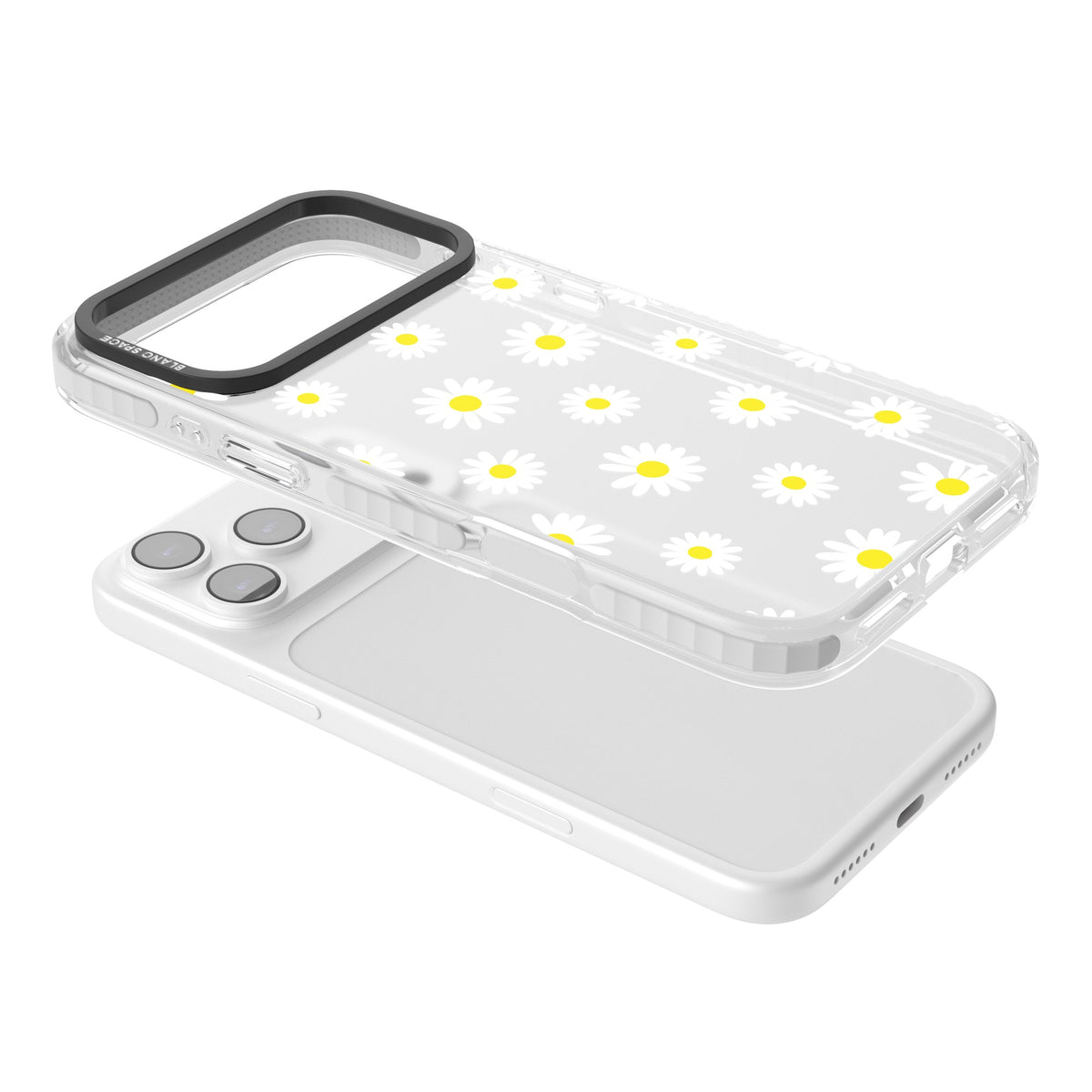 Personalised White Daisy Pattern iPhone 17 Pro Max Impact Clear Phone Case angled