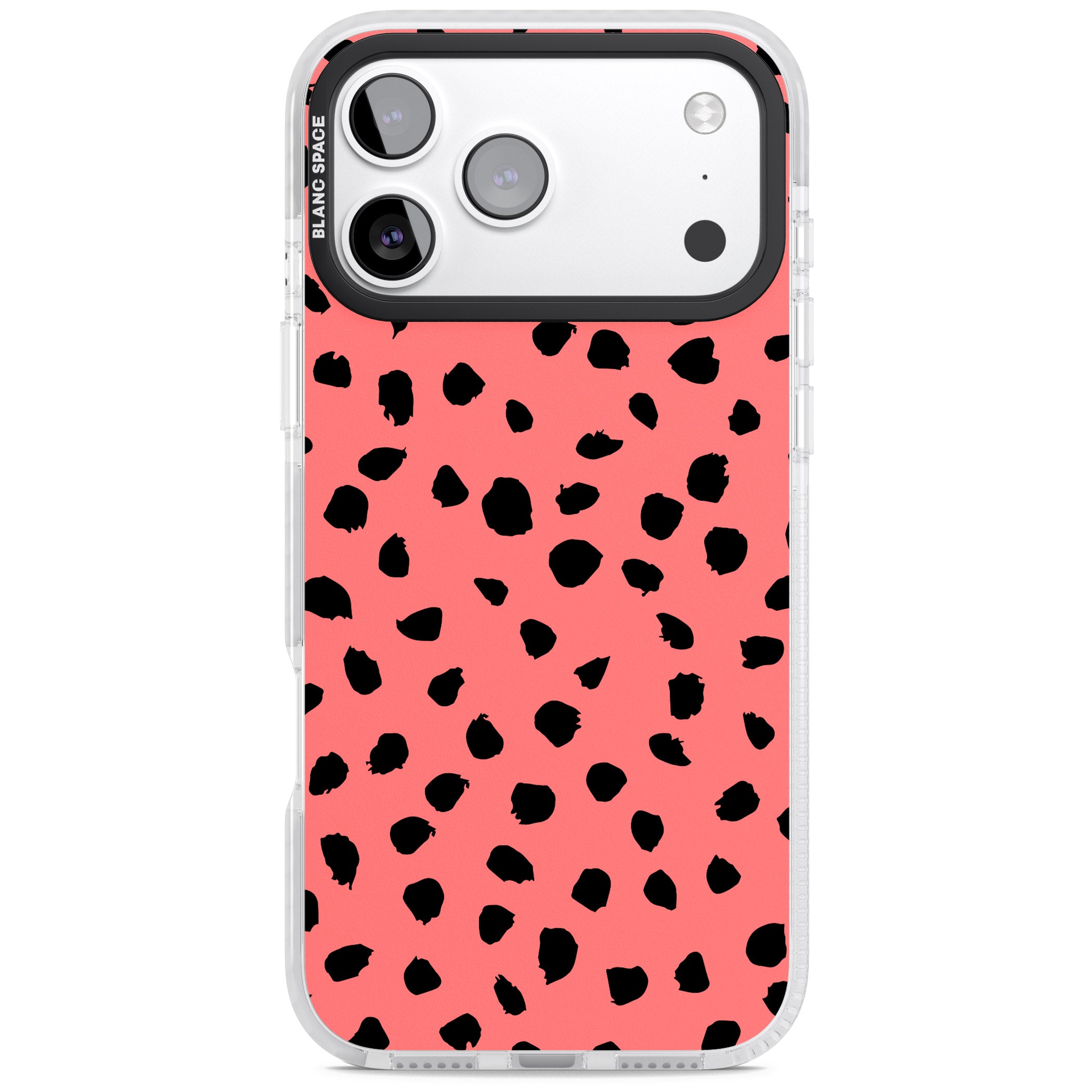 Black Dalmatian Spots On Coral iPhone 17 Pro Impact Clear Phone Case