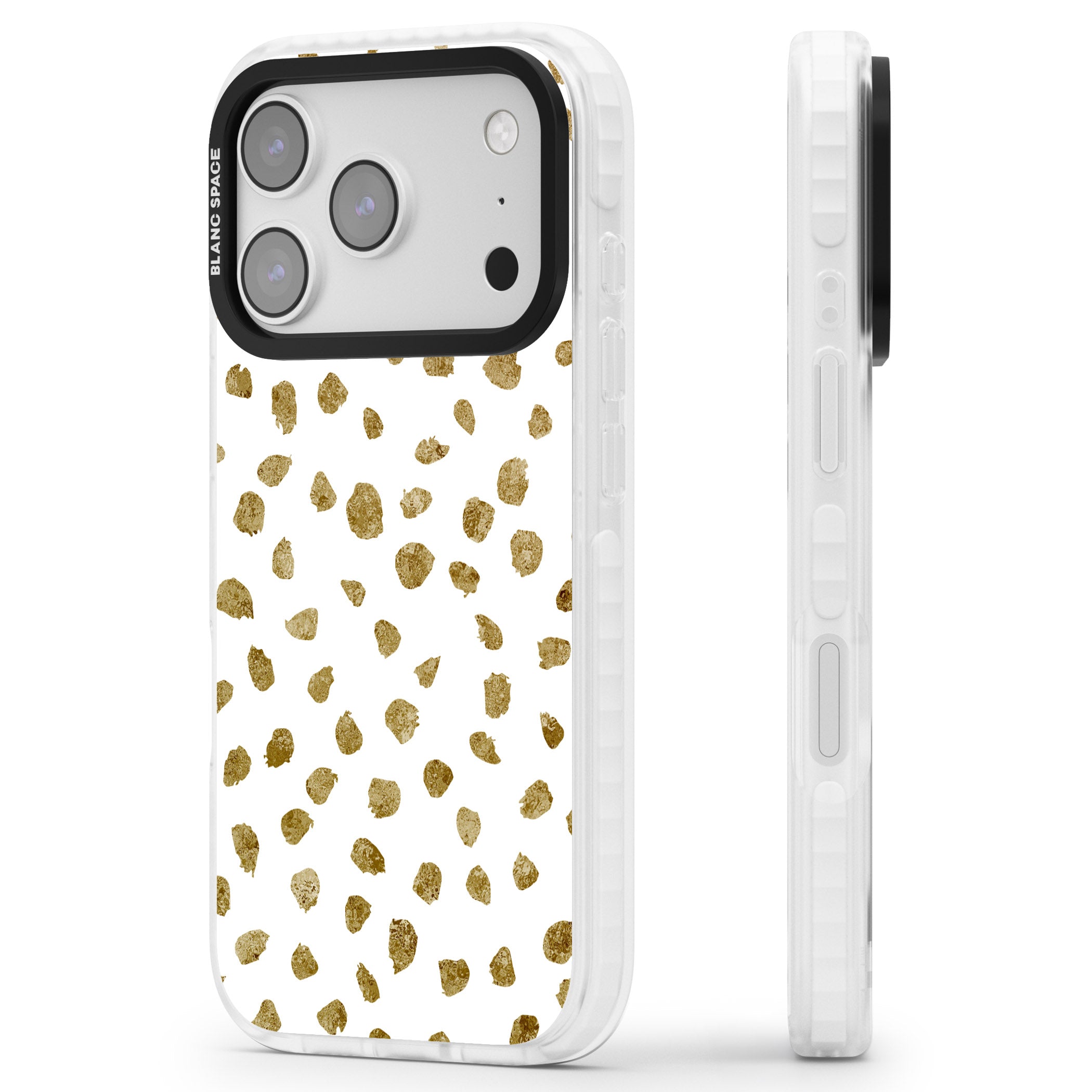 Golden Speckle iPhone 17 Pro Impact Clear Phone Case Side Profile