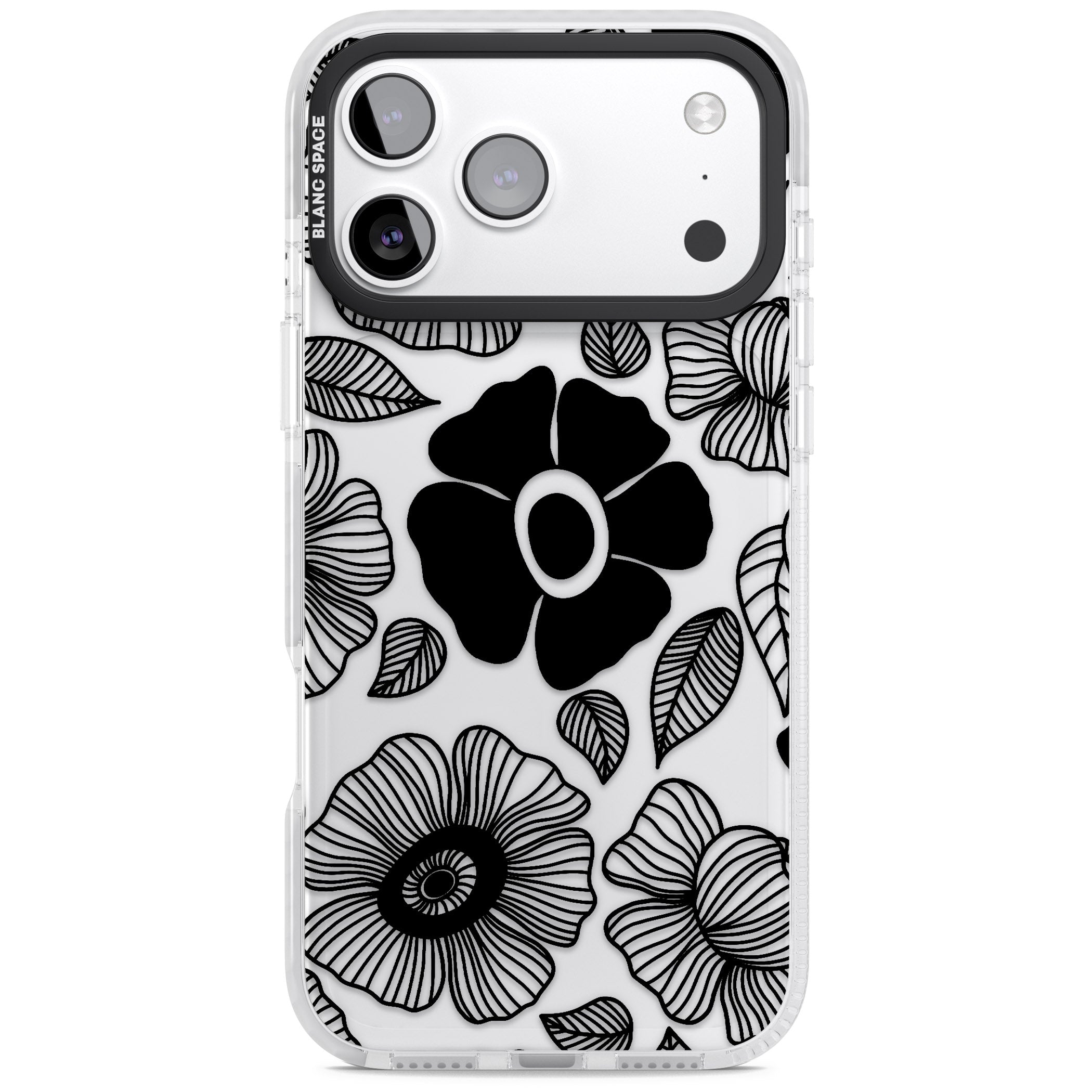 Black Flowers iPhone 17 Pro Impact Clear Phone Case