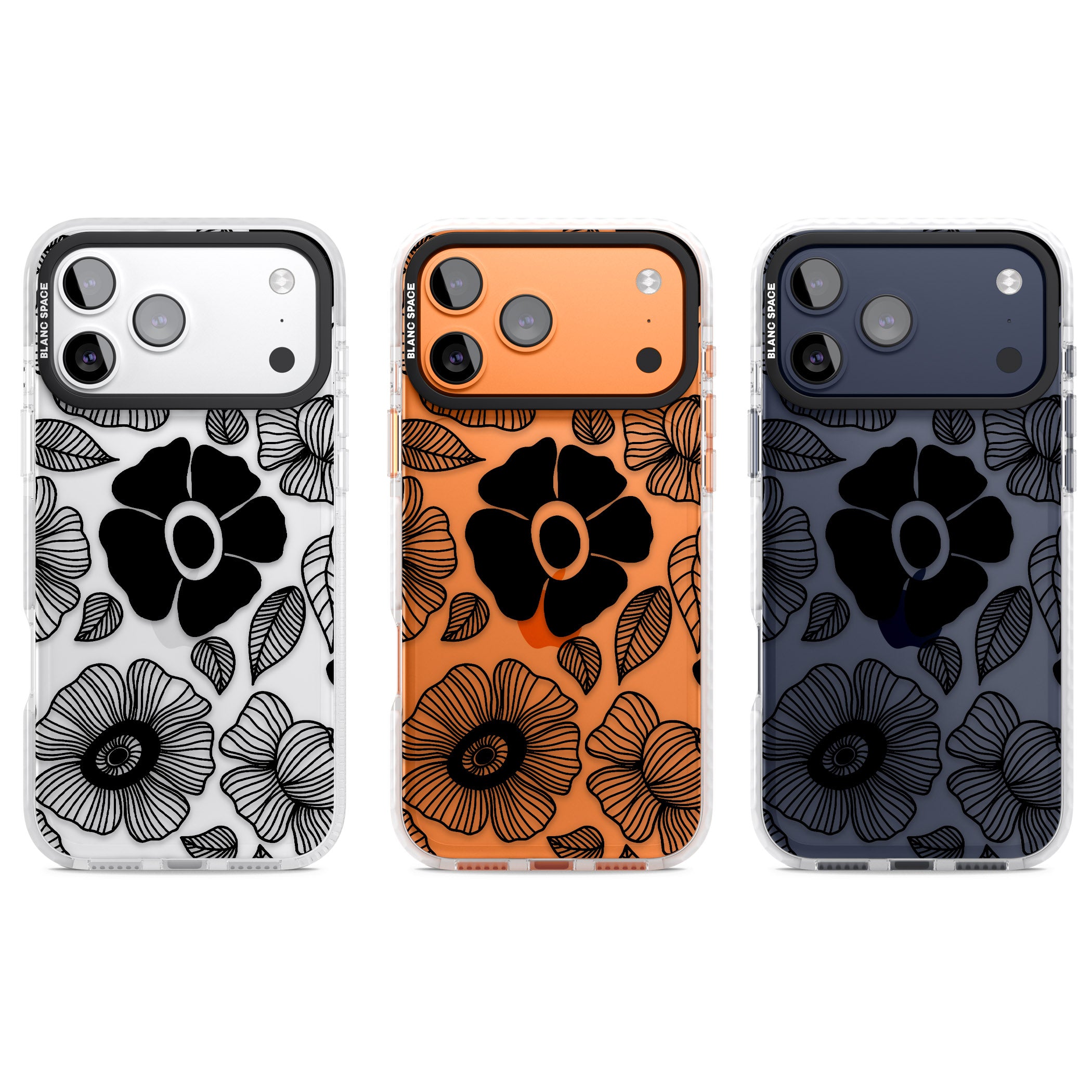 Black Flowers iPhone 17 Pro Impact Clear Phone Case APT Impact Protection