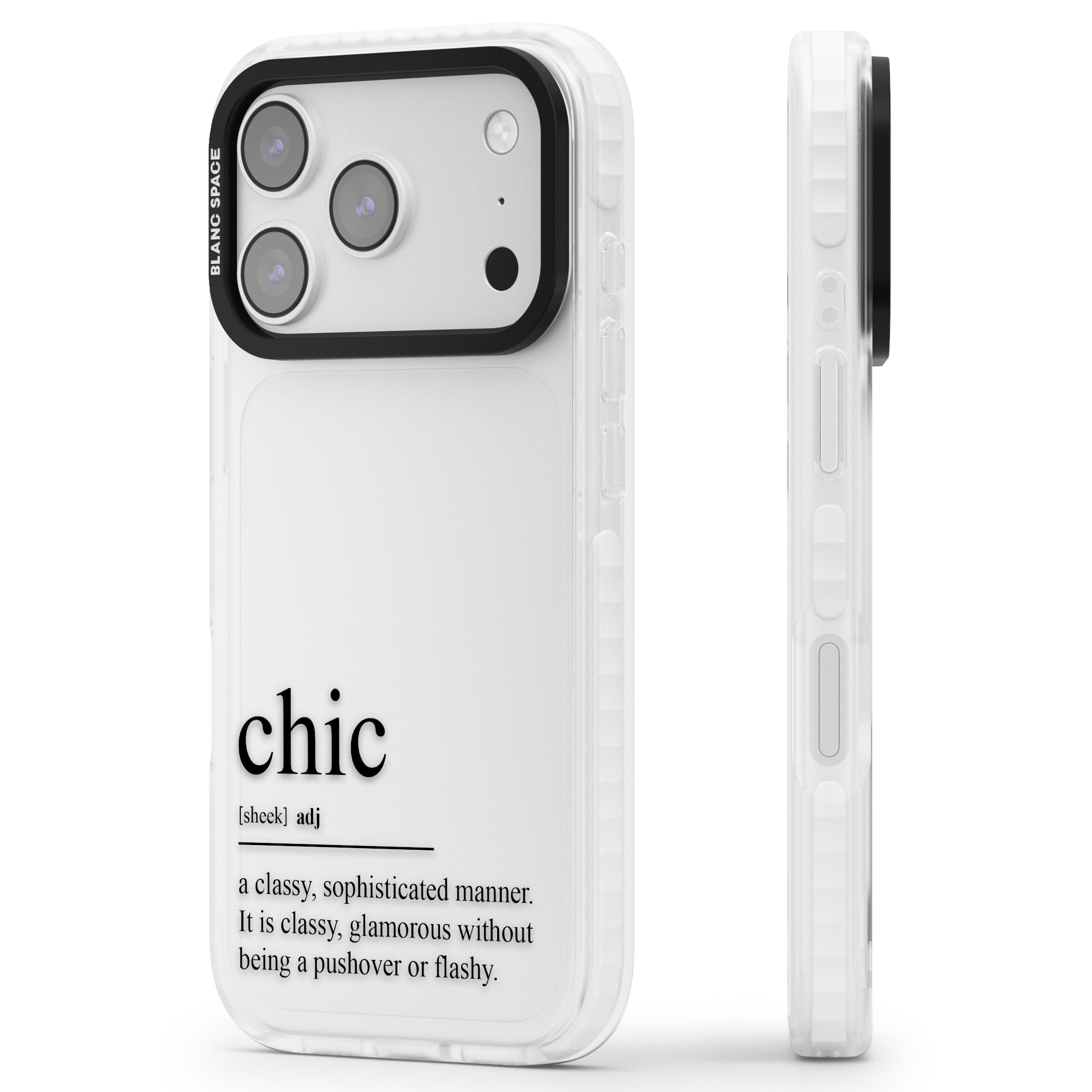 Chic iPhone 17 Pro Impact Clear Phone Case Side Profile
