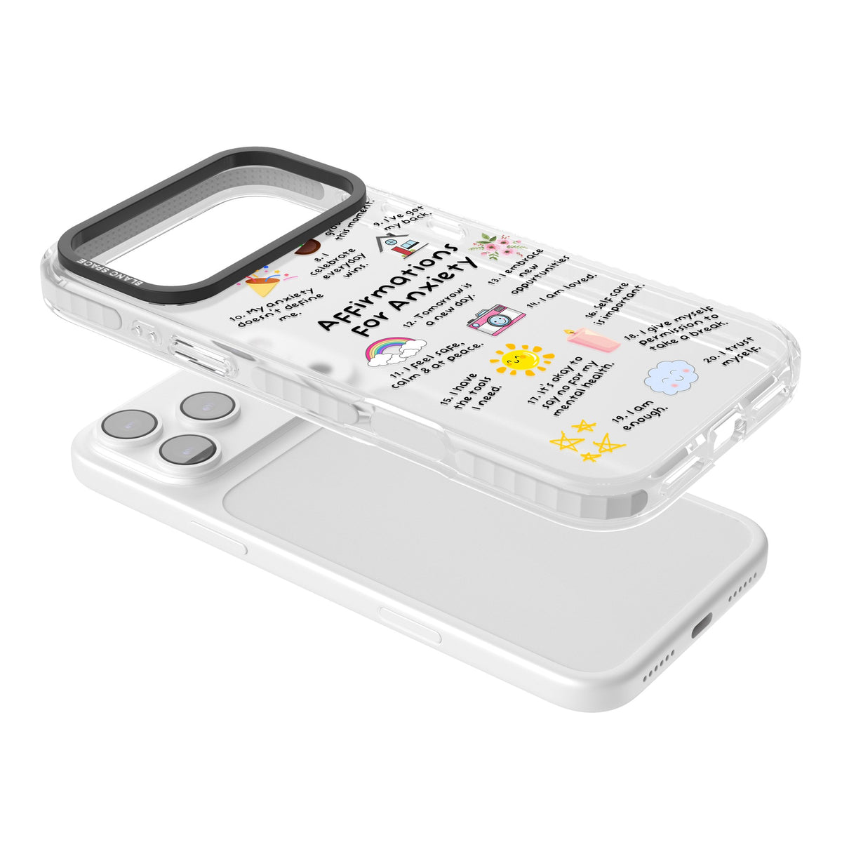 Anxiety Reminders (Black) iPhone 17 Pro Max Impact Clear Phone Case angled