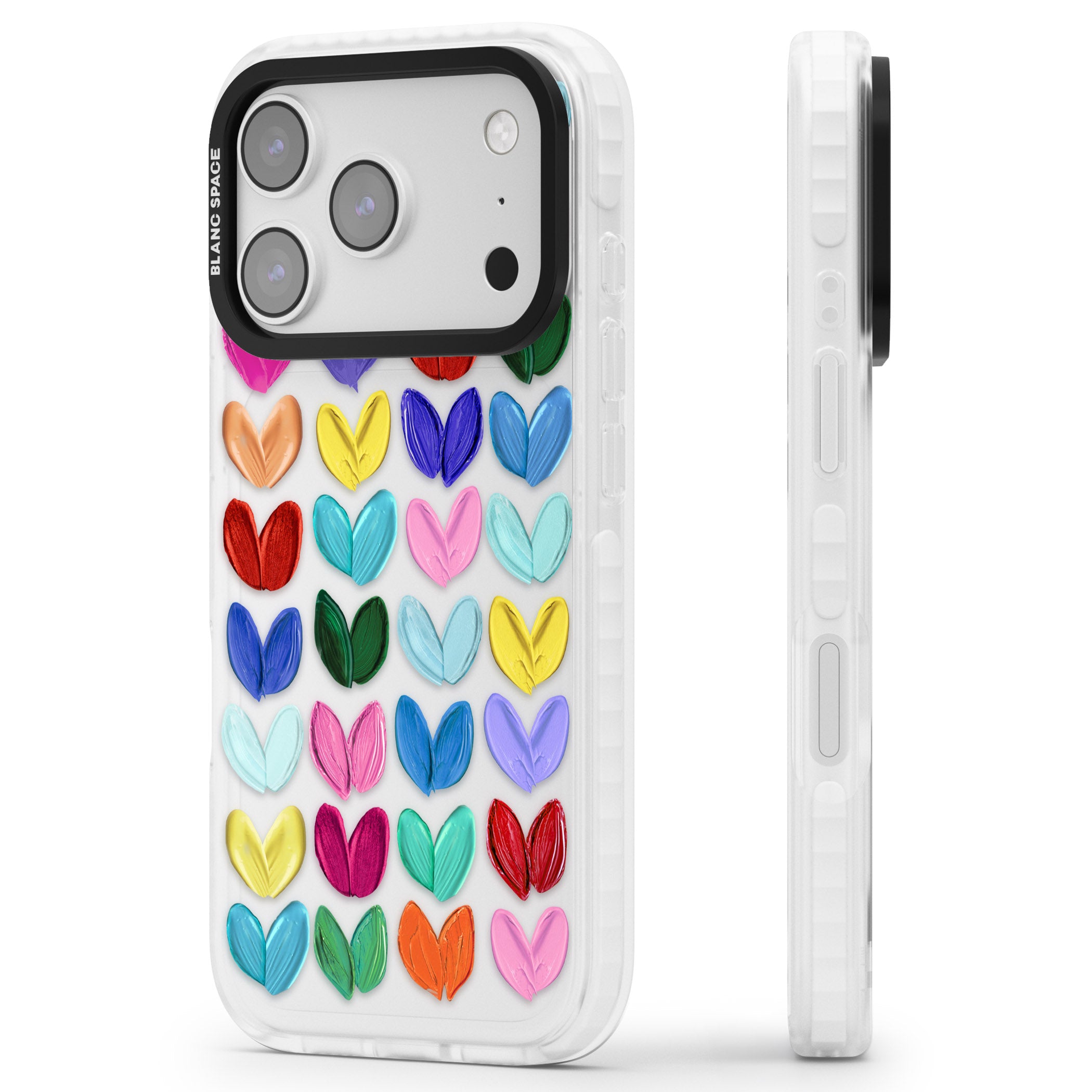 Oil Painted Hearts iPhone 17 Pro Impact Clear Phone Case Side Profile