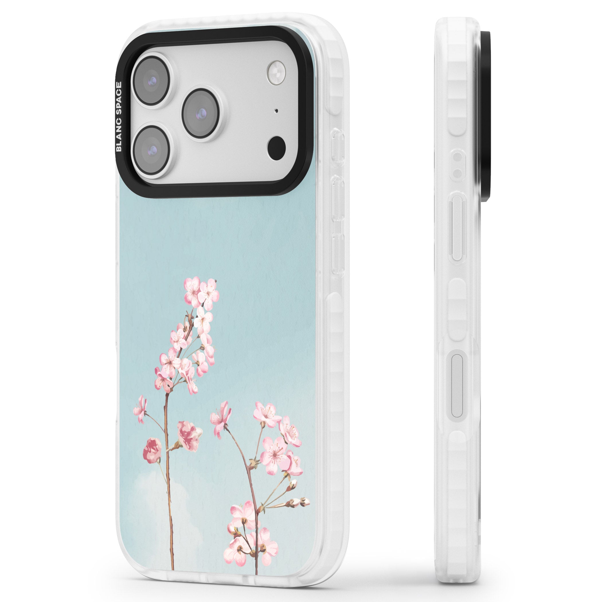 Blossom Flower Sky iPhone 17 Pro Impact Clear Phone Case Side Profile
