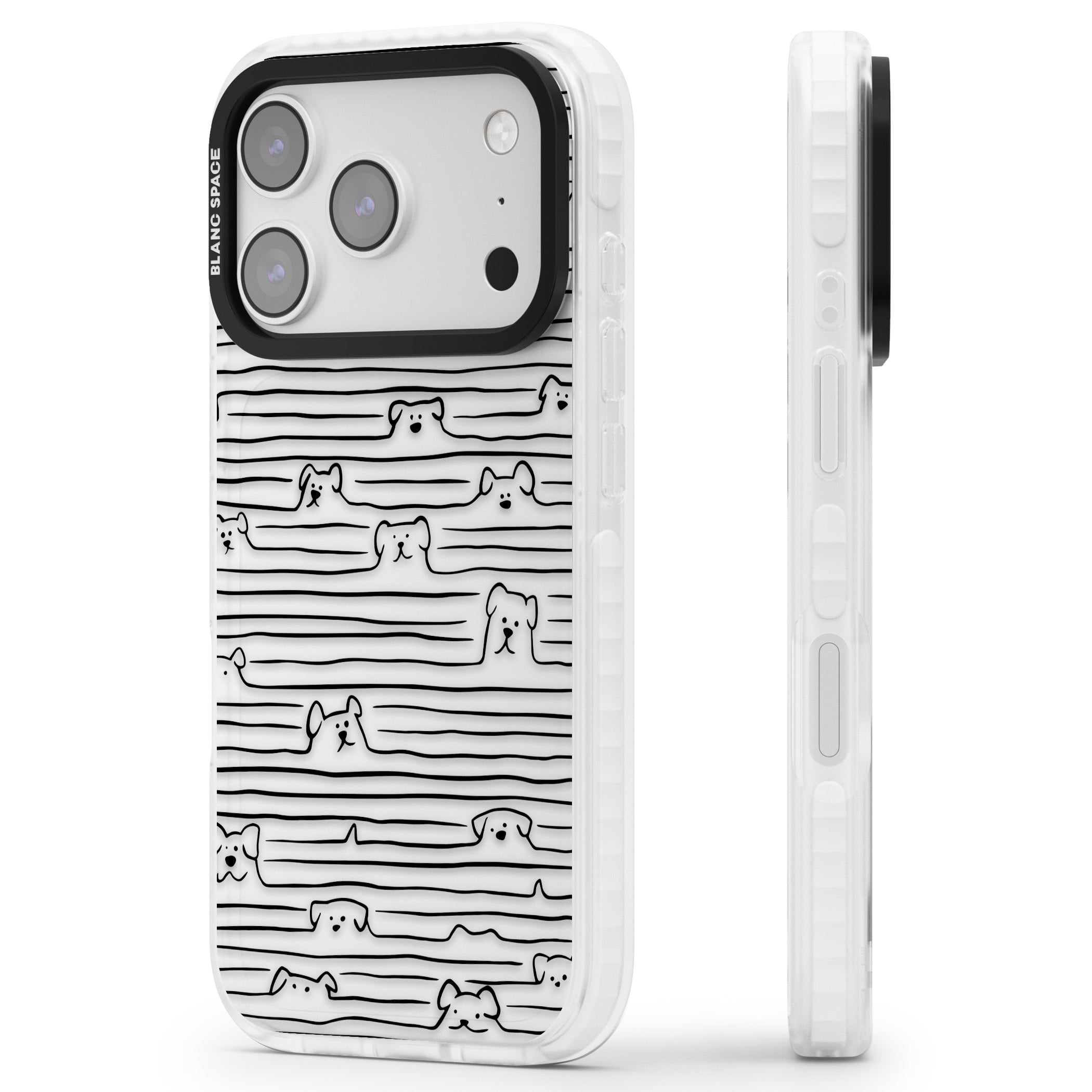 Dog Line Art Black iPhone 17 Pro Impact Clear Phone Case Side Profile