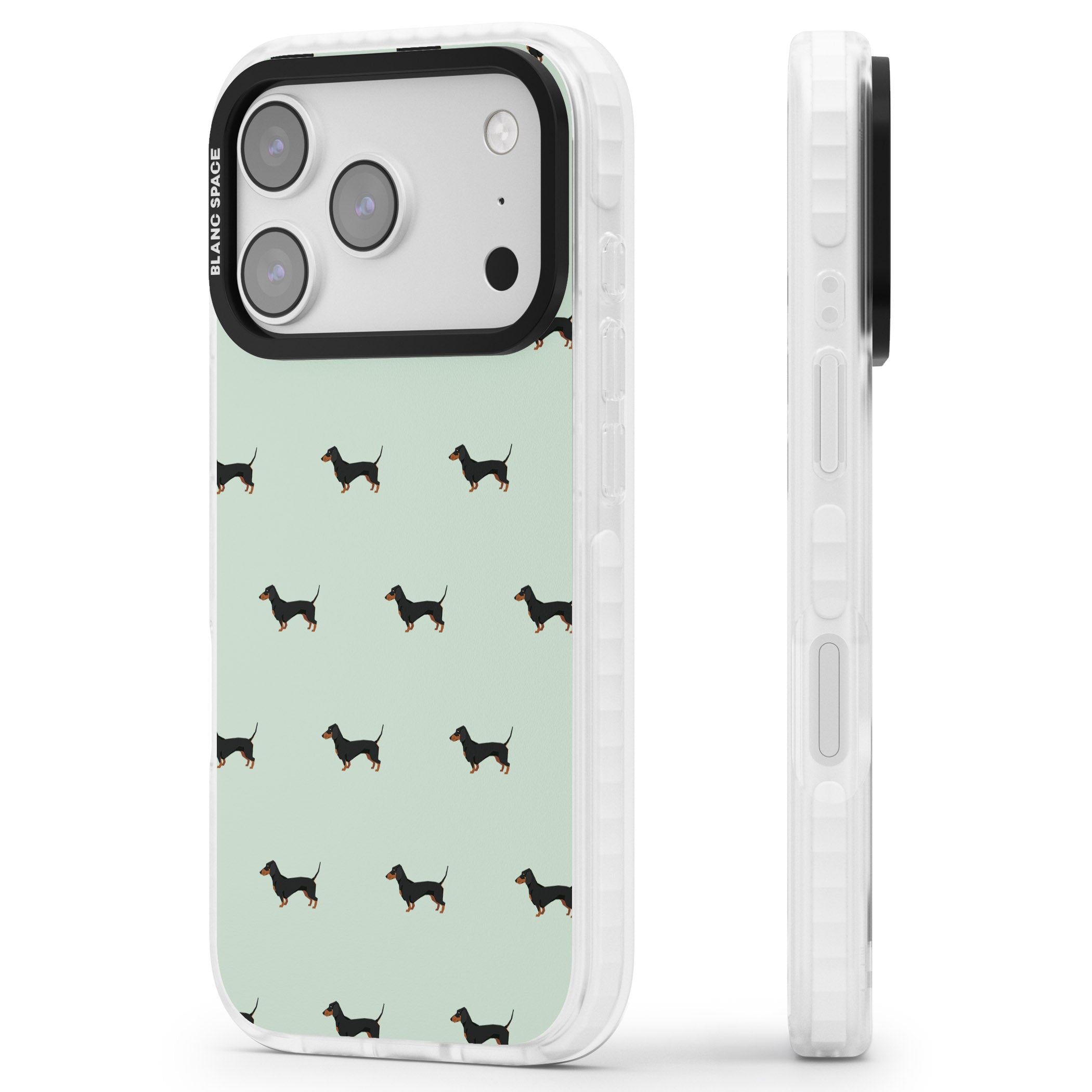 Dachshund Dog Pattern iPhone 17 Pro Impact Clear Phone Case Side Profile