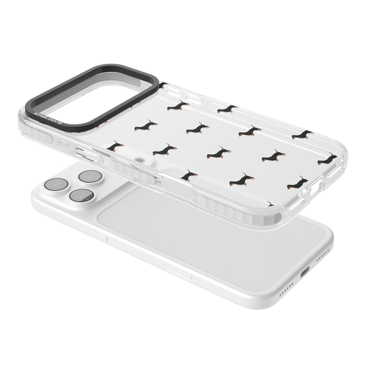 Dachshund Pattern Clear iPhone 17 Pro Max Impact Clear Phone Case angled