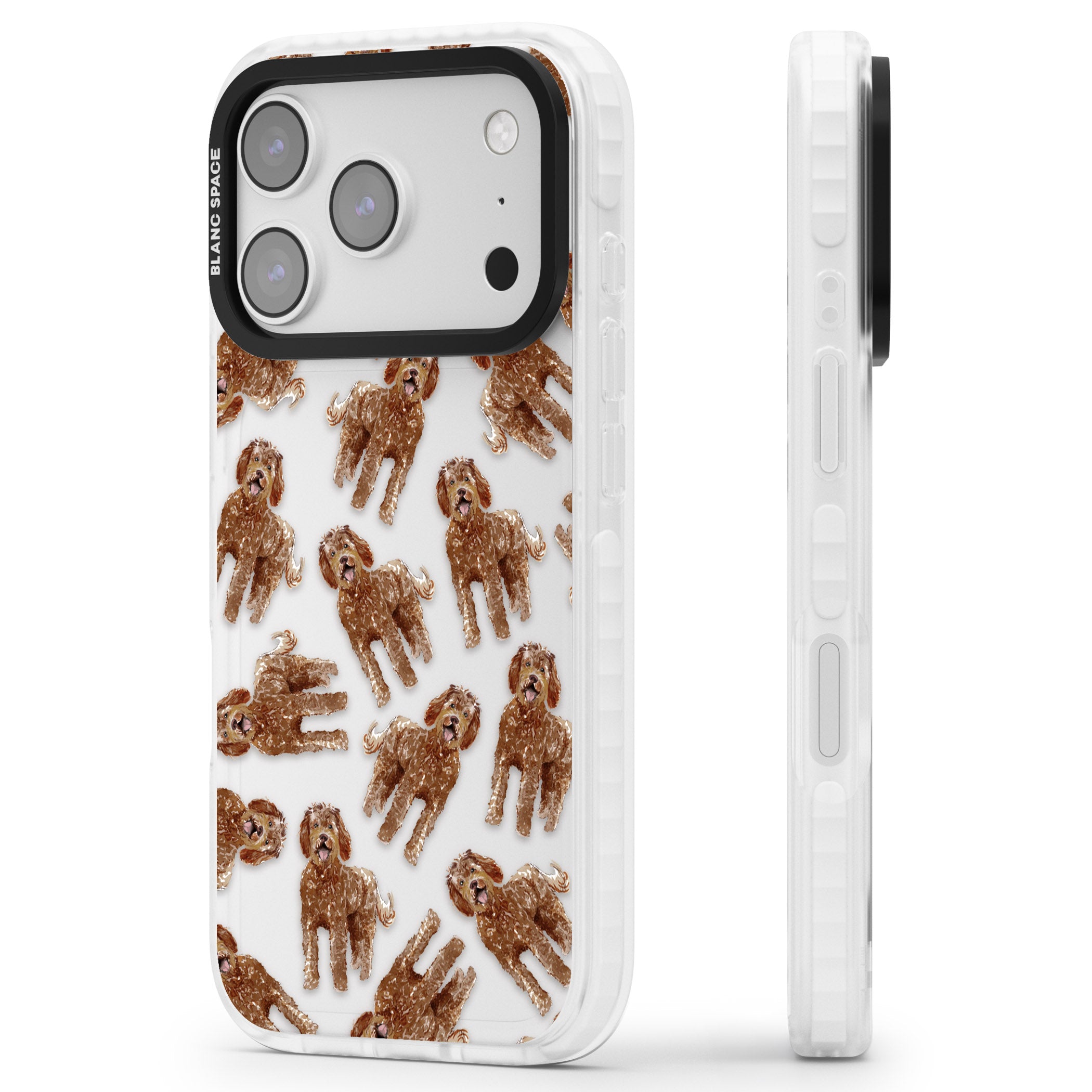 Labradoodle Brown Pattern iPhone 17 Pro Impact Clear Phone Case Side Profile