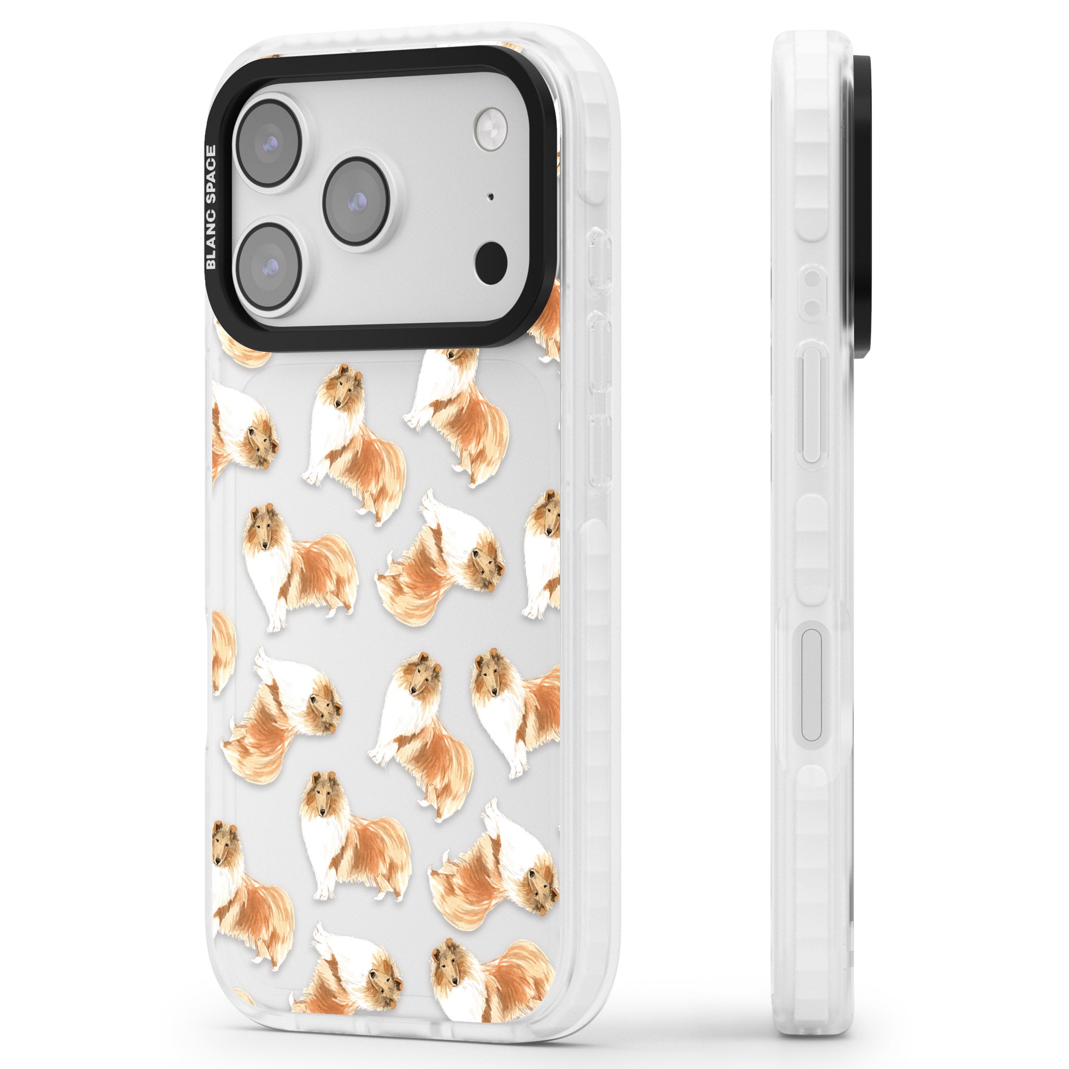 Collie Watercolor iPhone 17 Pro Impact Clear Phone Case Side Profile