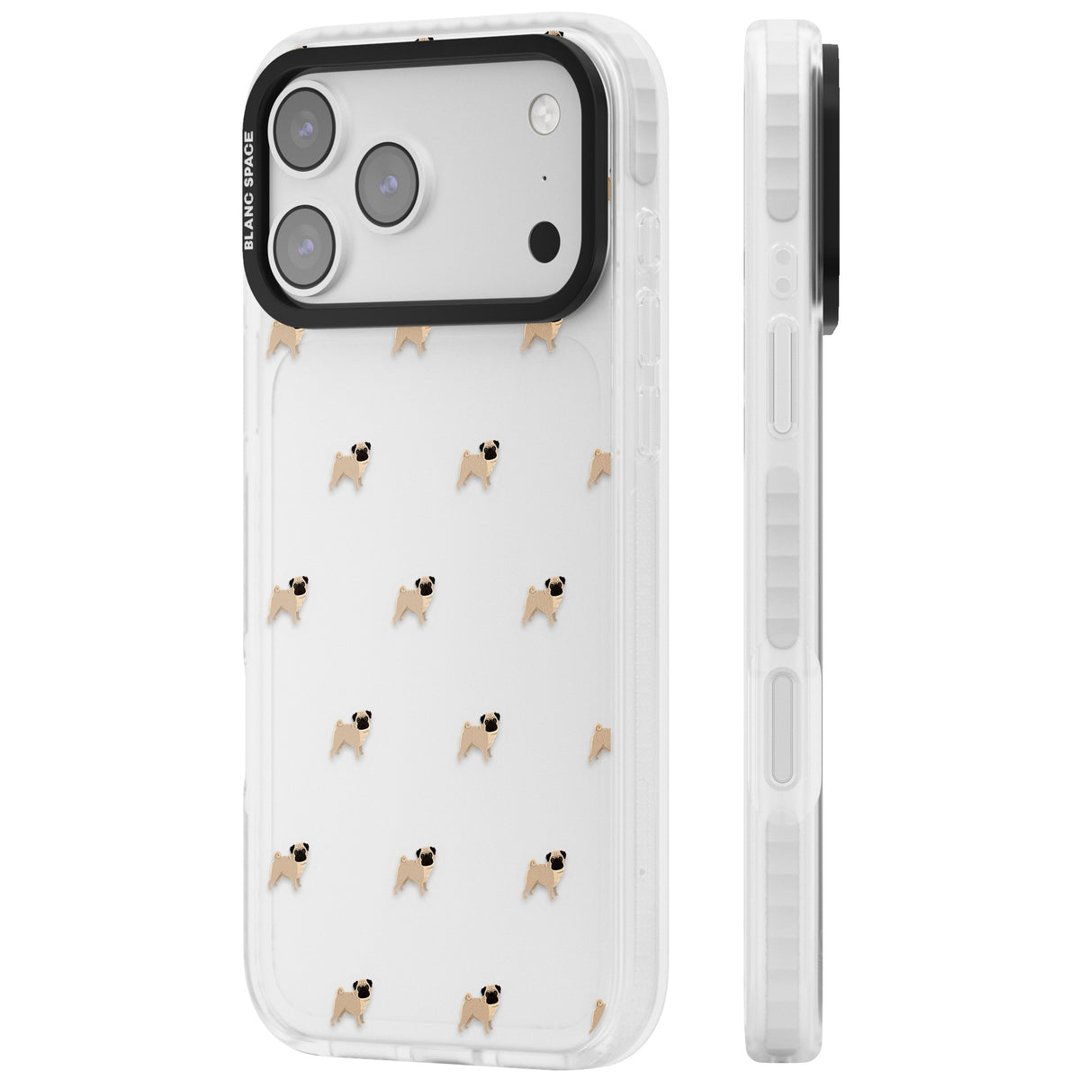 Pug Pattern iPhone 17 Pro Max Impact Clear Phone Case side