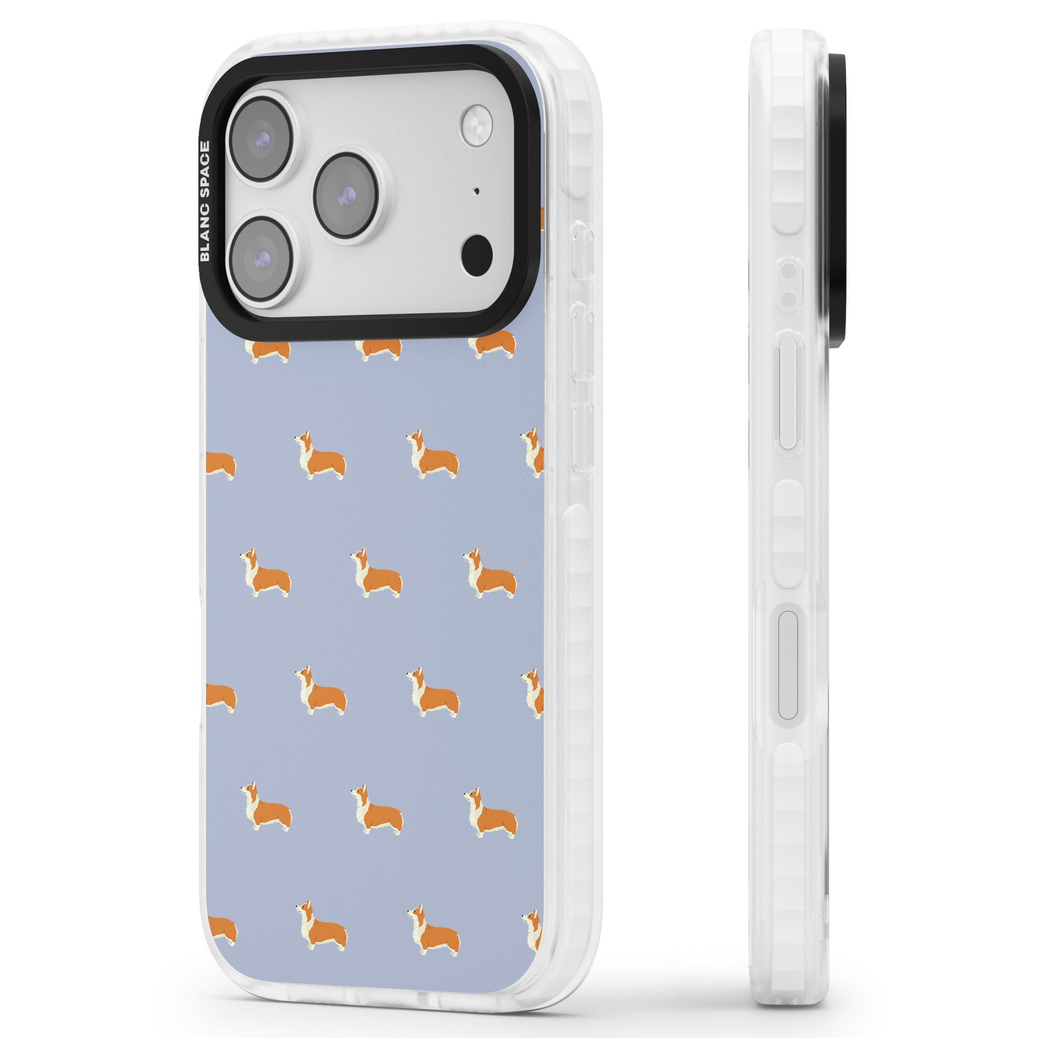 Corgi Pattern iPhone 17 Pro Impact Clear Phone Case Side Profile