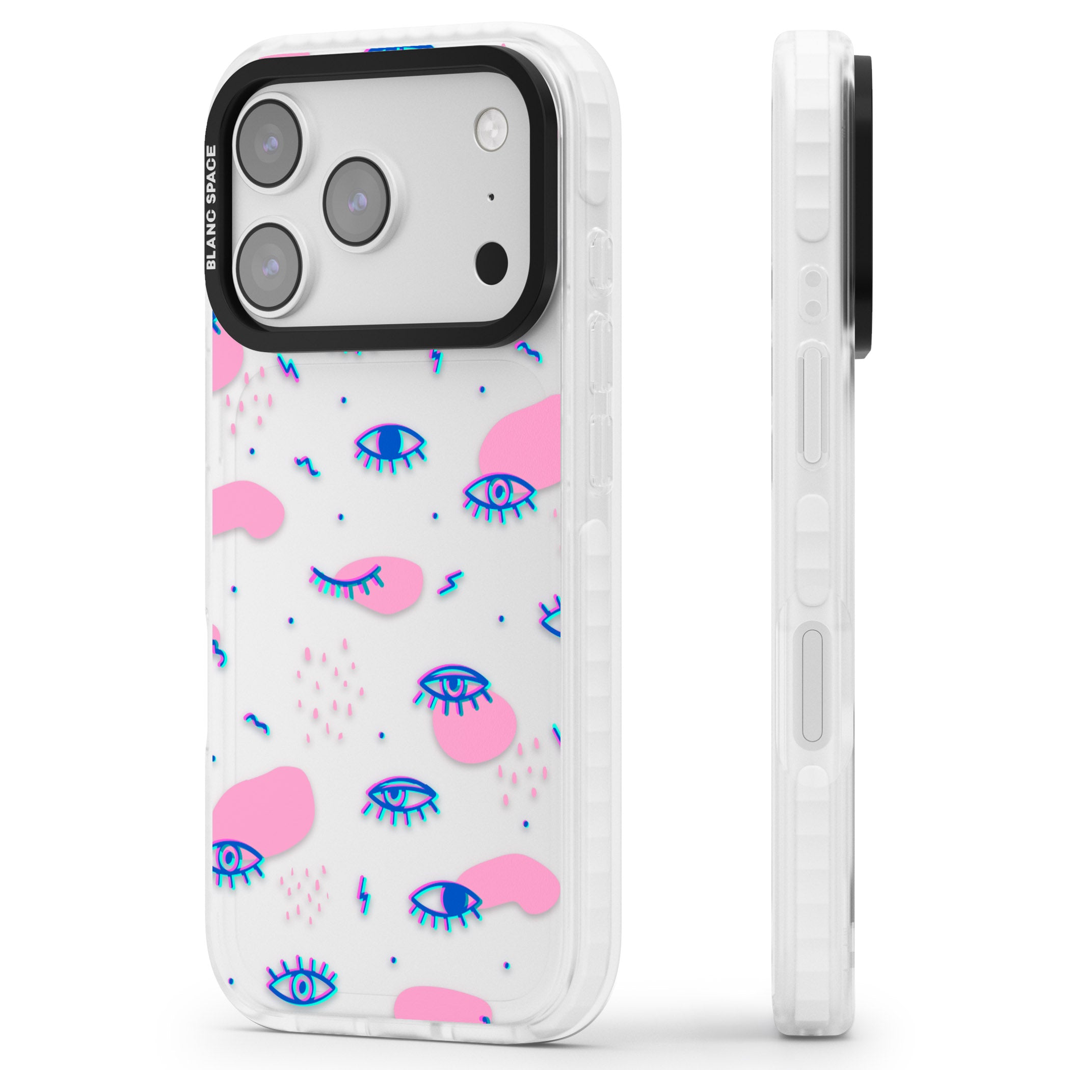 Pink Eye Pattern iPhone 17 Pro Impact Clear Phone Case Side Profile
