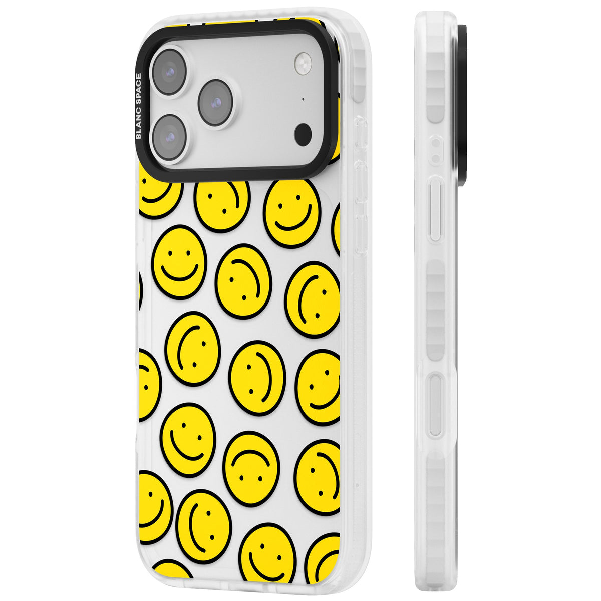 Smiley Face Pattern iPhone 17 Pro Max Impact Clear Phone Case side