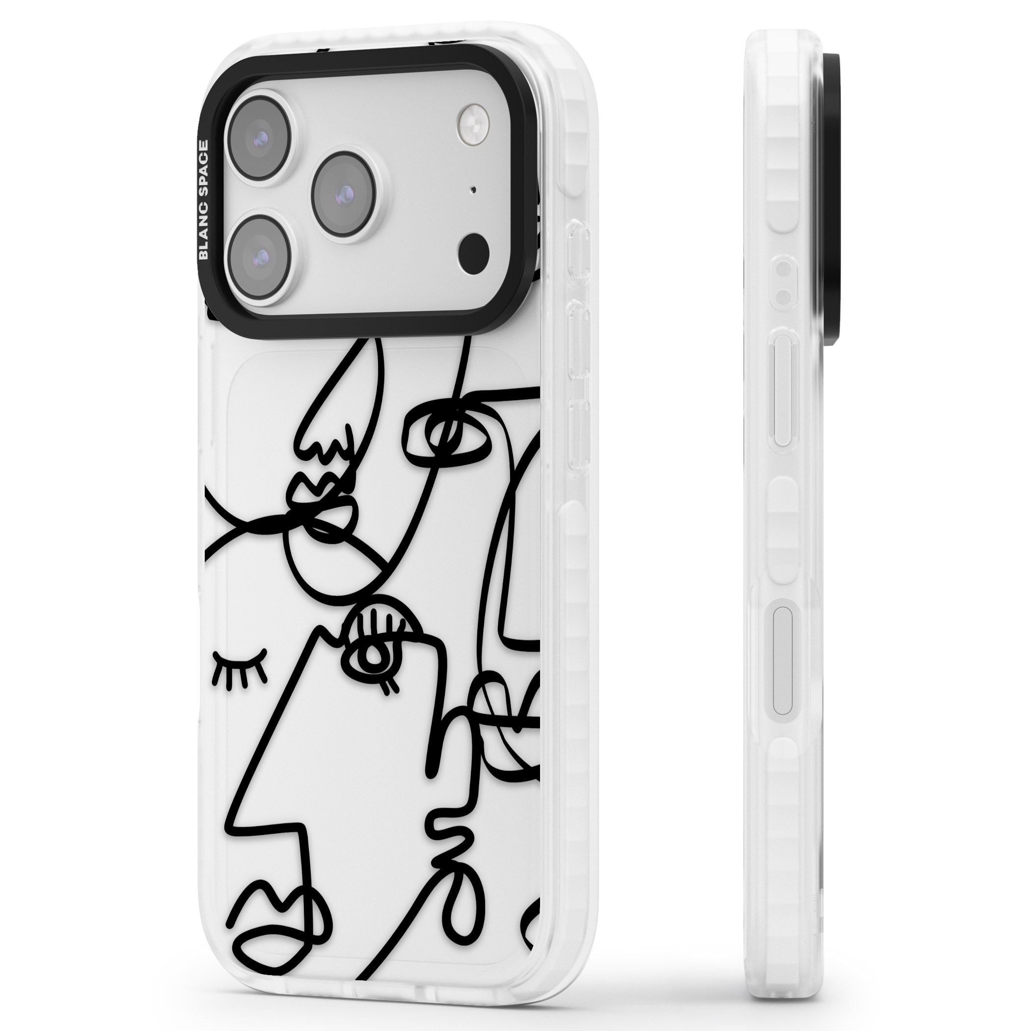 Abstract Line Art Black Clear iPhone 17 Pro Impact Clear Phone Case Side Profile