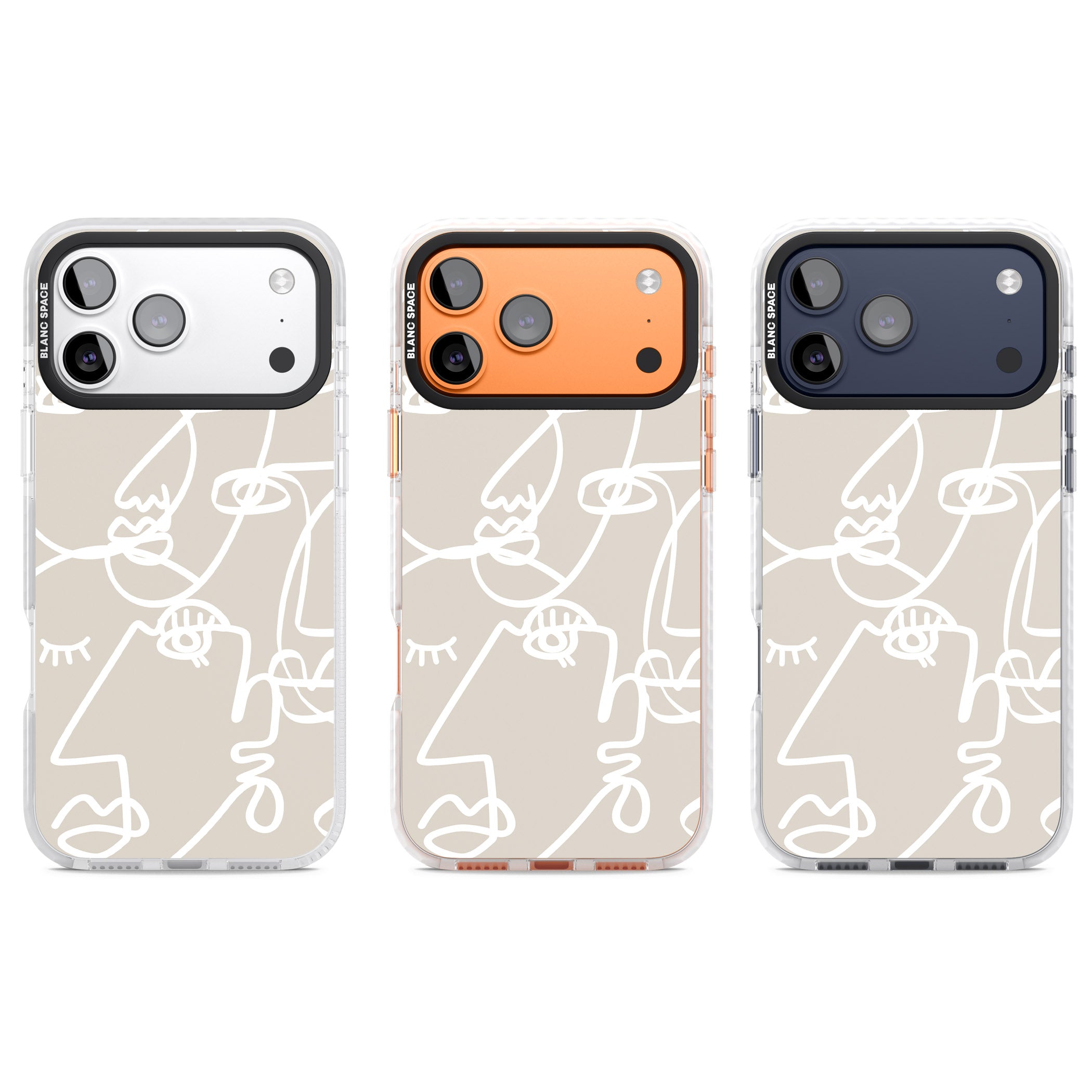 Abstract Line Art White Beige iPhone 17 Pro Impact Clear Phone Case APT Impact Protection
