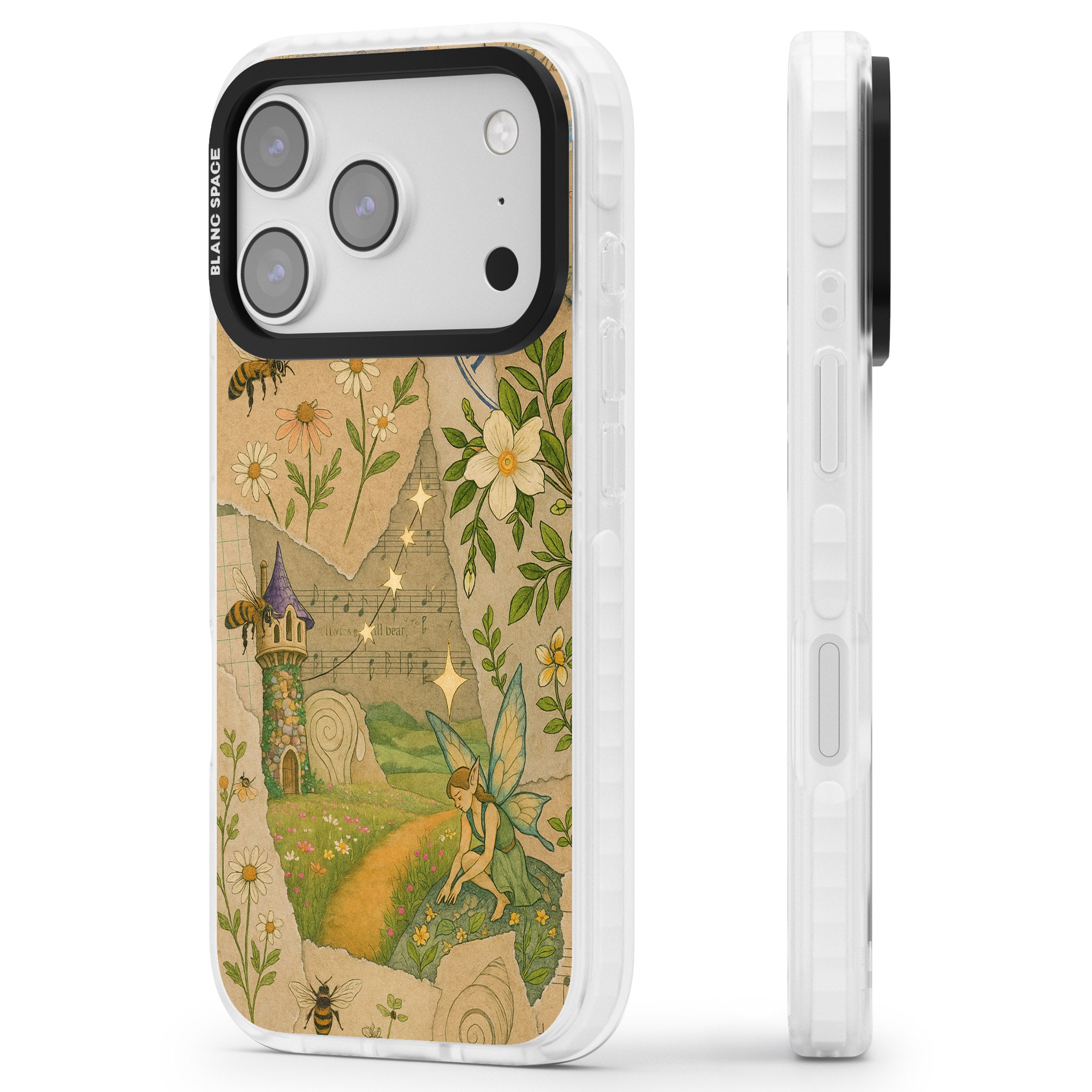 Floral Fairy Collage iPhone 17 Pro Impact Clear Phone Case Side Profile