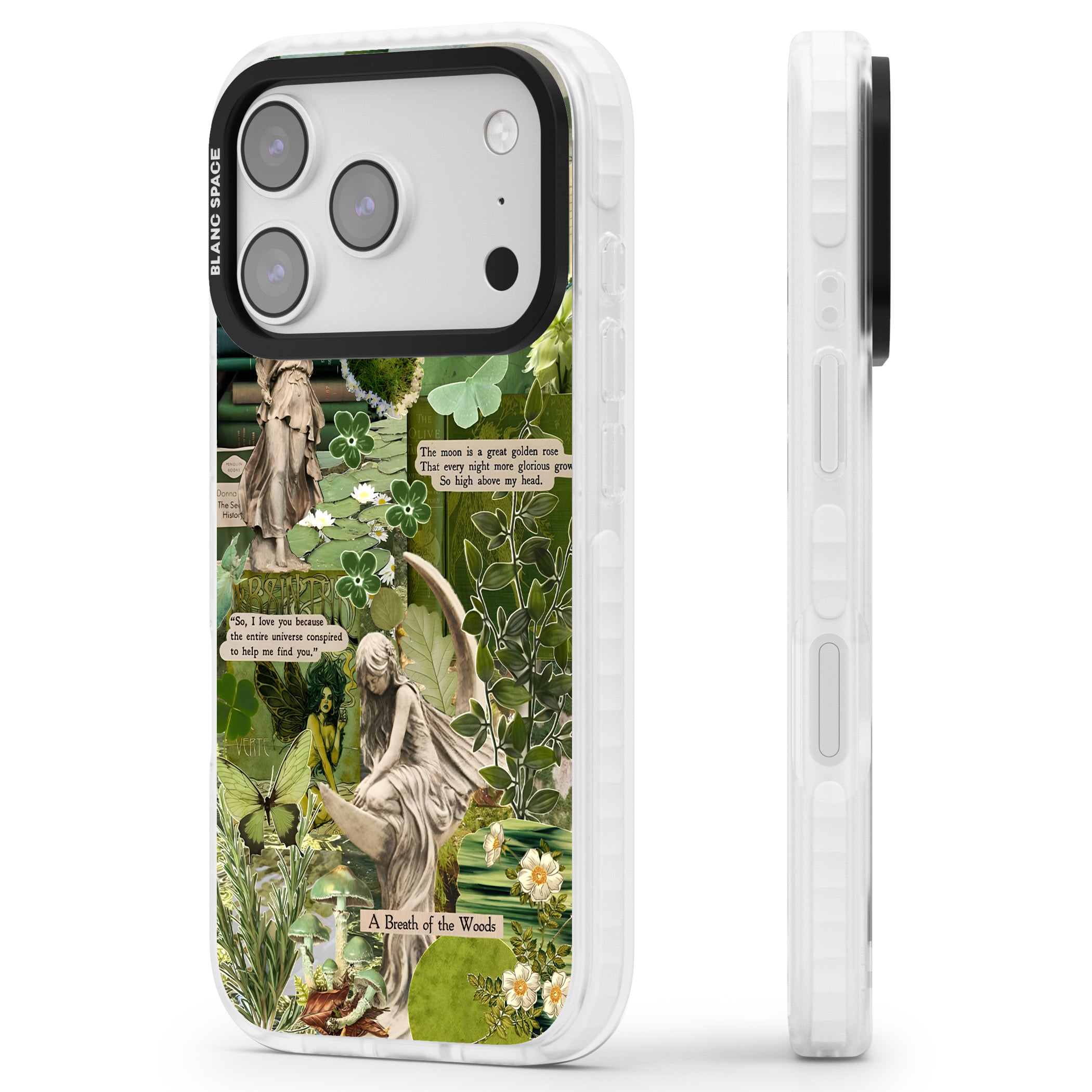 Enchanted Forest Green iPhone 17 Pro Impact Clear Phone Case Side Profile