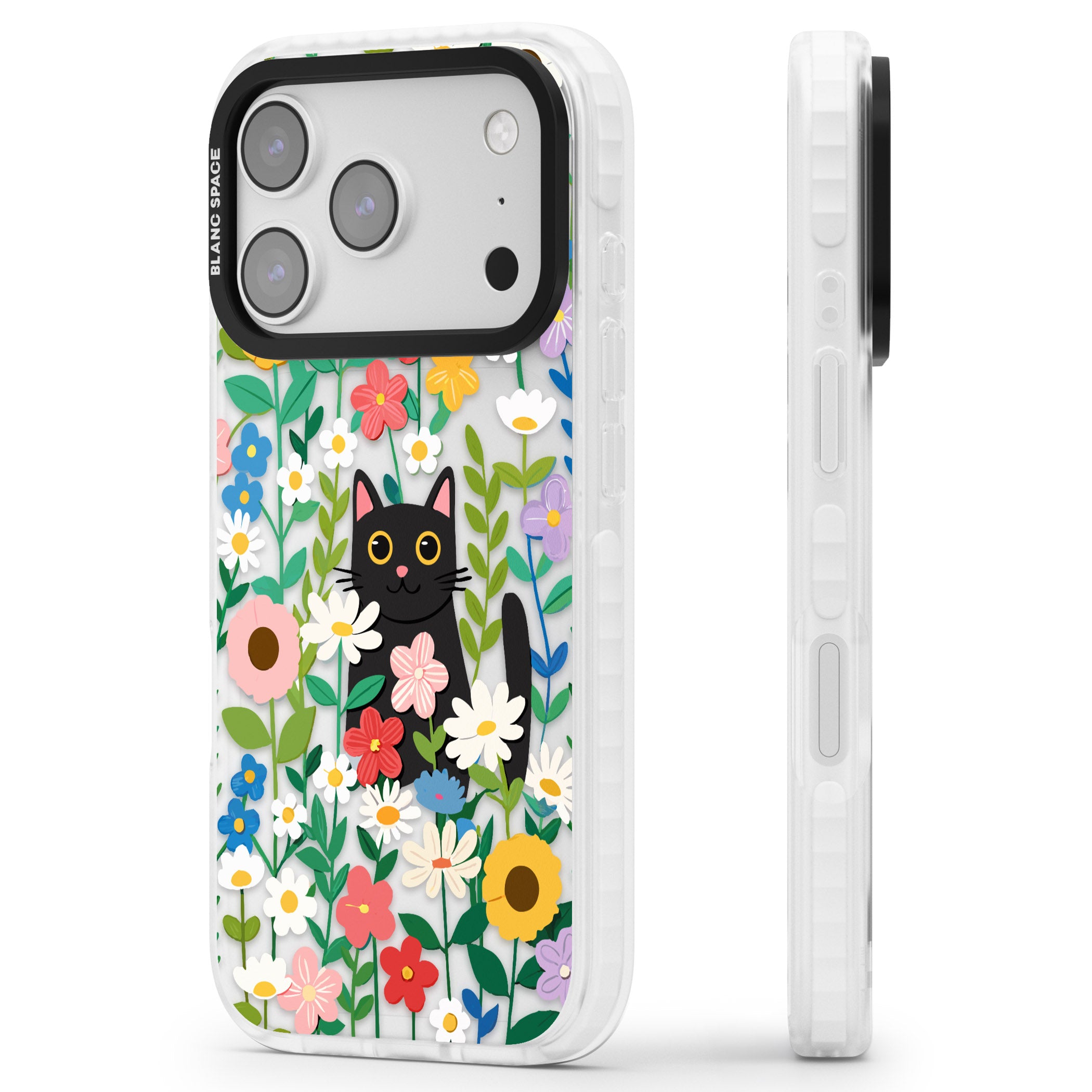 Whiskers & Wildflowers Cat iPhone 17 Pro Impact Clear Phone Case Side Profile