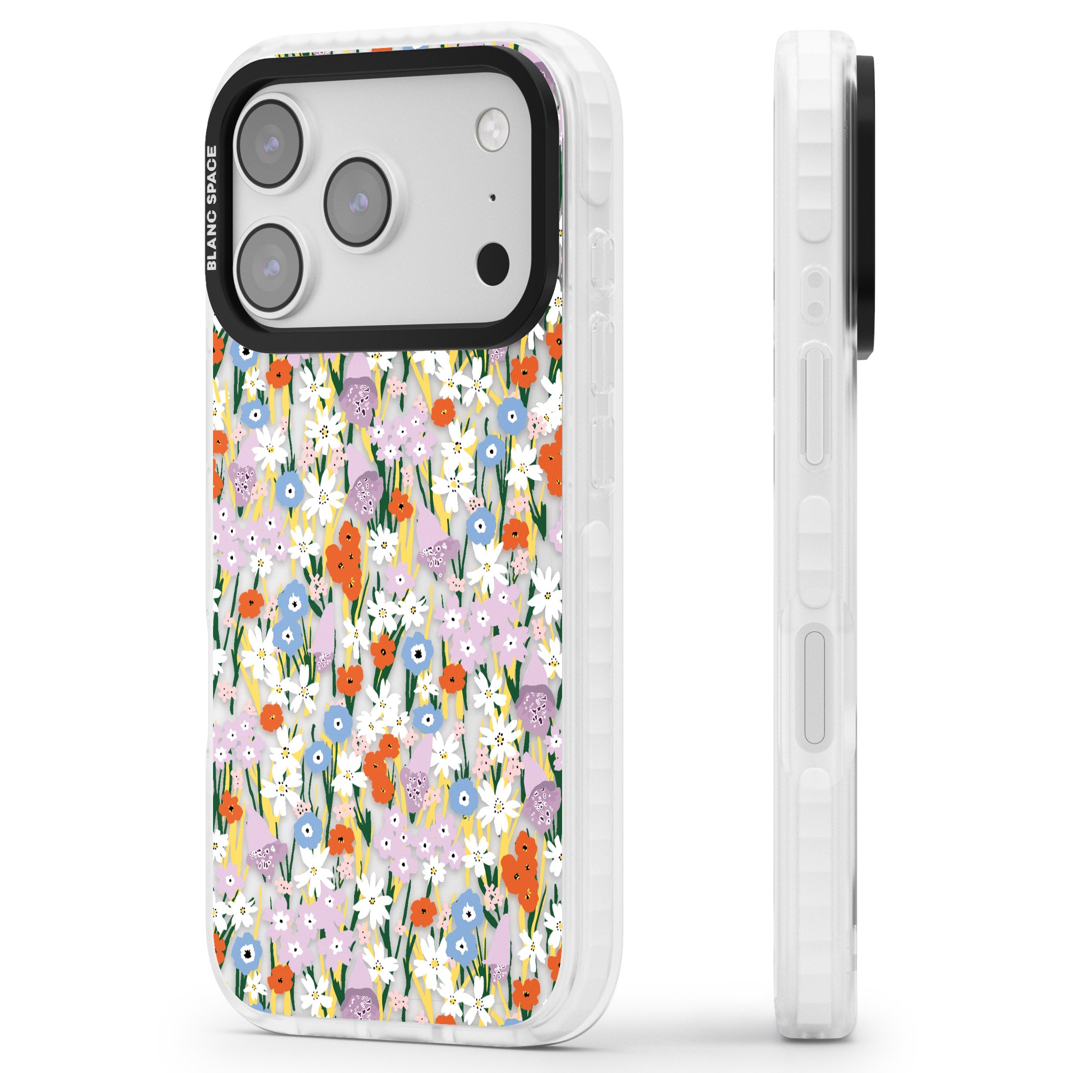 Vibrant Floral Garden iPhone 17 Pro Impact Clear Phone Case Side Profile