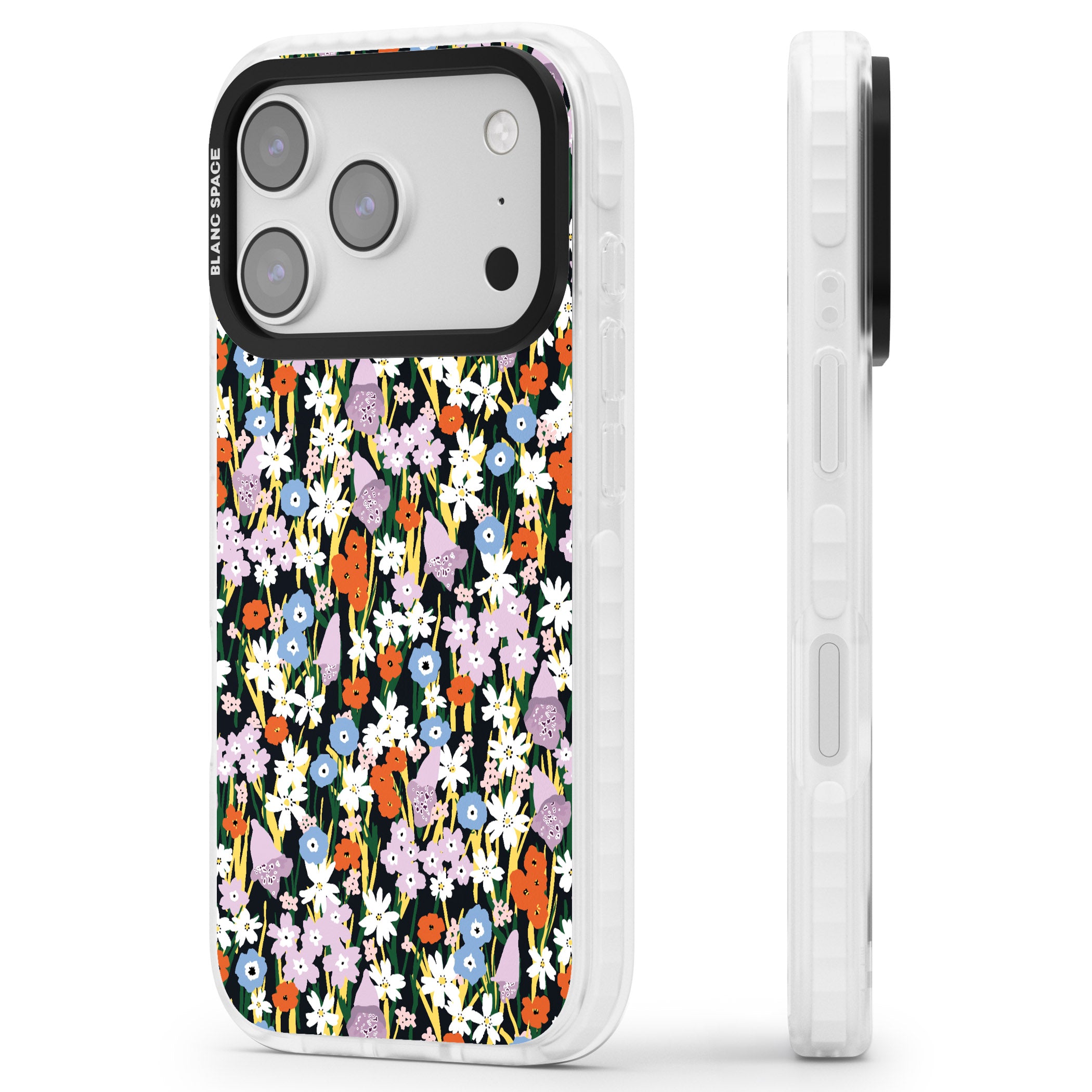 Energetic Floral Mix iPhone 17 Pro Impact Clear Phone Case Side Profile