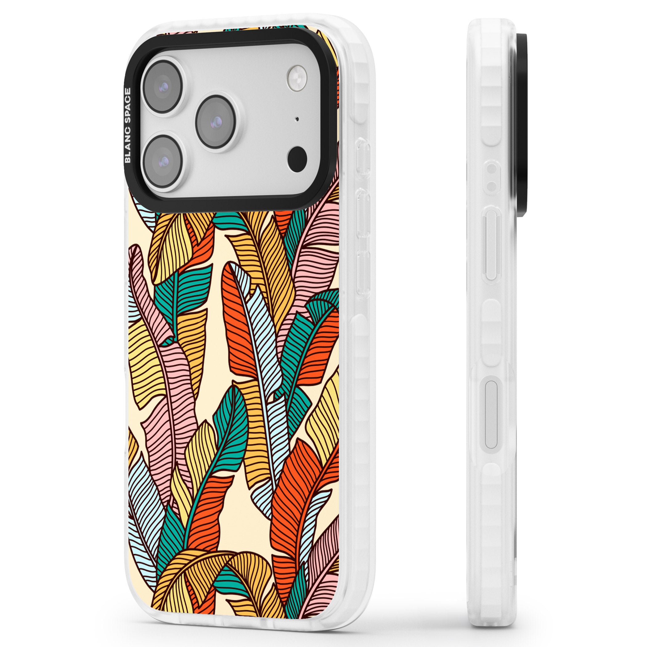 Pastel Palm Leaves iPhone 17 Pro Impact Clear Phone Case Side Profile