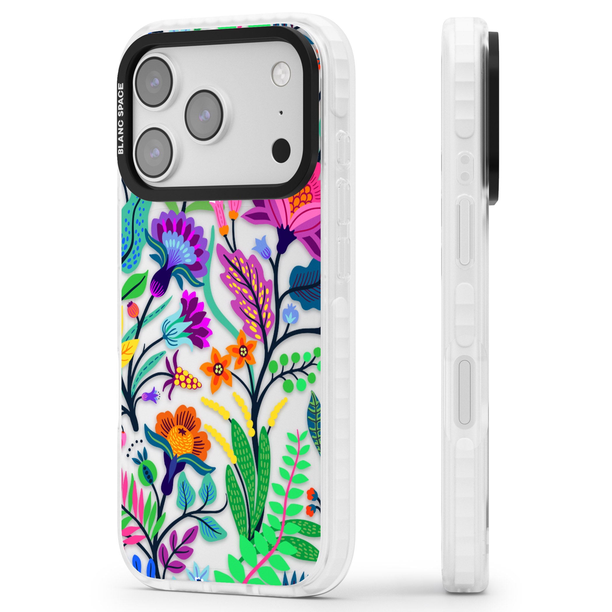 Floral Vibe iPhone 17 Pro Impact Clear Phone Case Side Profile