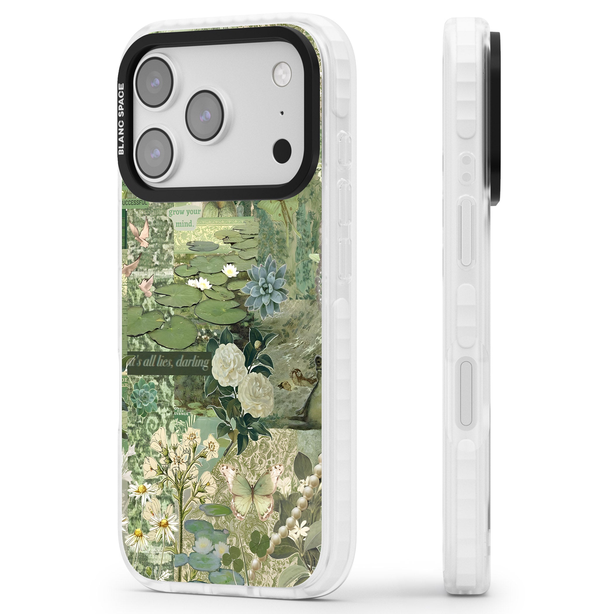 Sage Collage iPhone 17 Pro Impact Clear Phone Case Side Profile