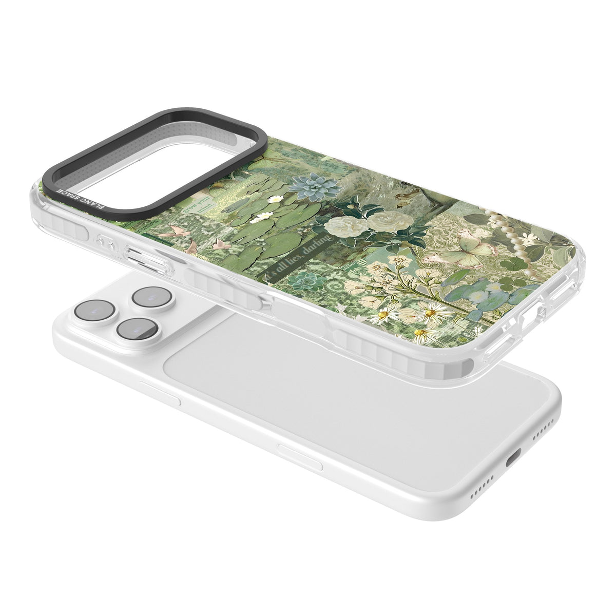 Sage Collage iPhone 17 Pro Max Impact Clear Phone Case angled