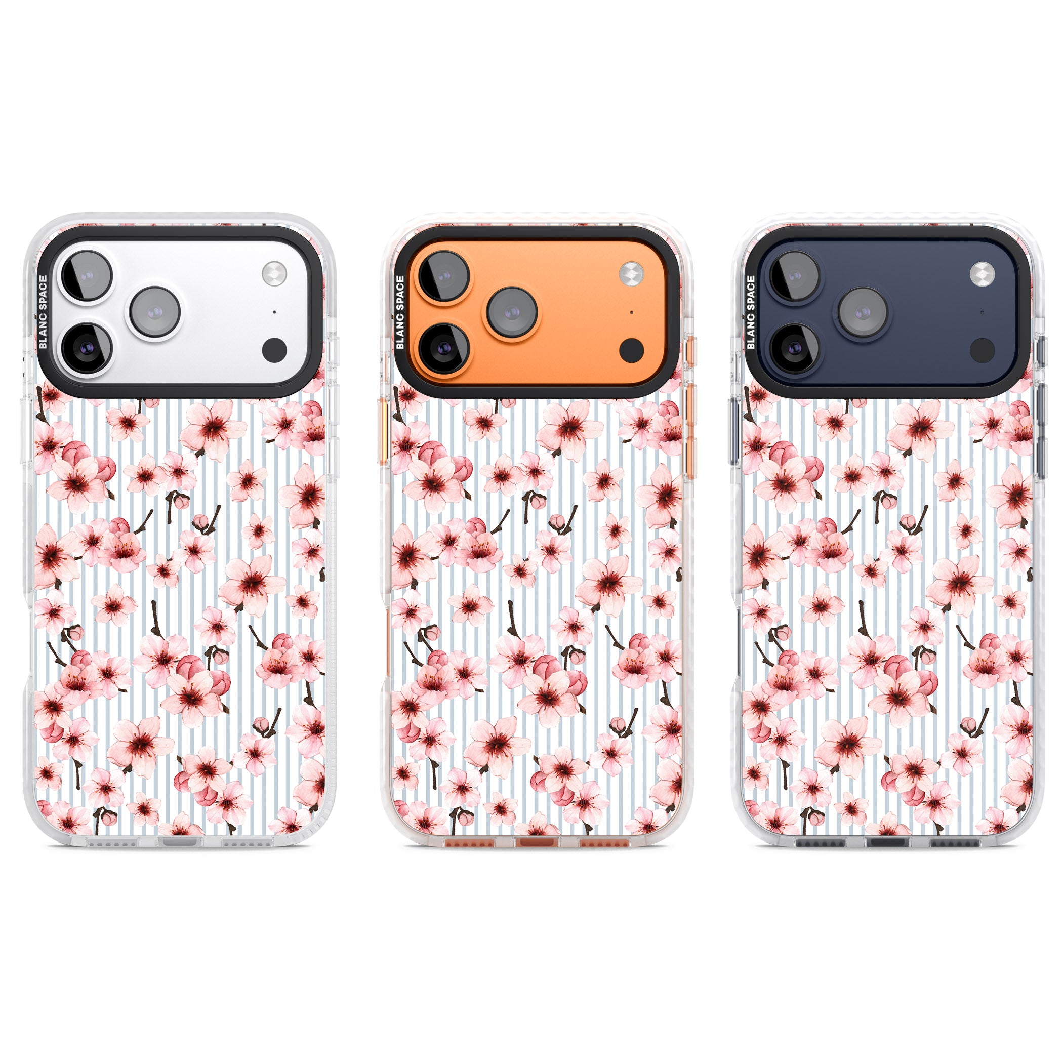 Cherry Blossoms Striped iPhone 17 Pro Impact Clear Phone Case APT Impact Protection