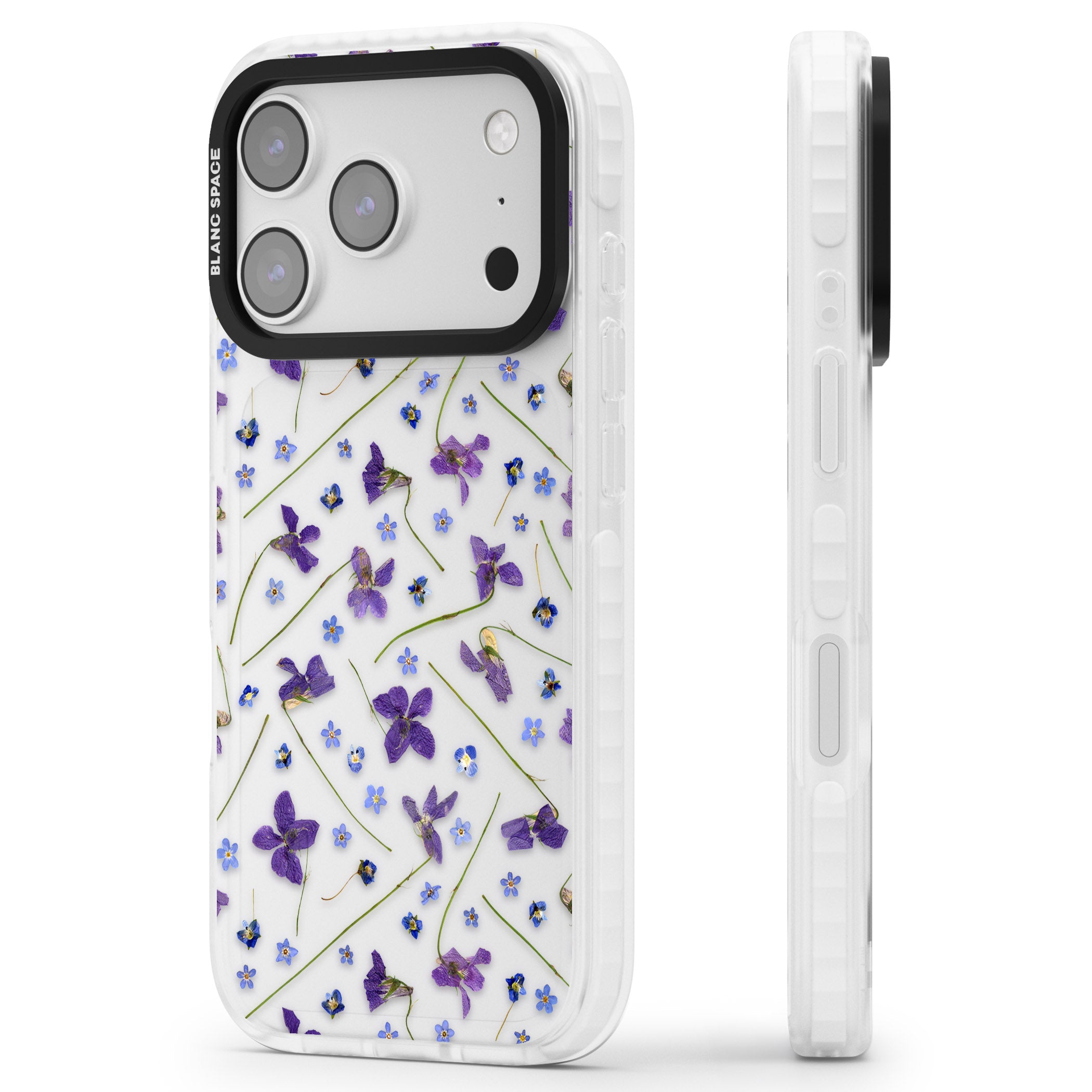 Pressed Violet Flower iPhone 17 Pro Impact Clear Phone Case Side Profile