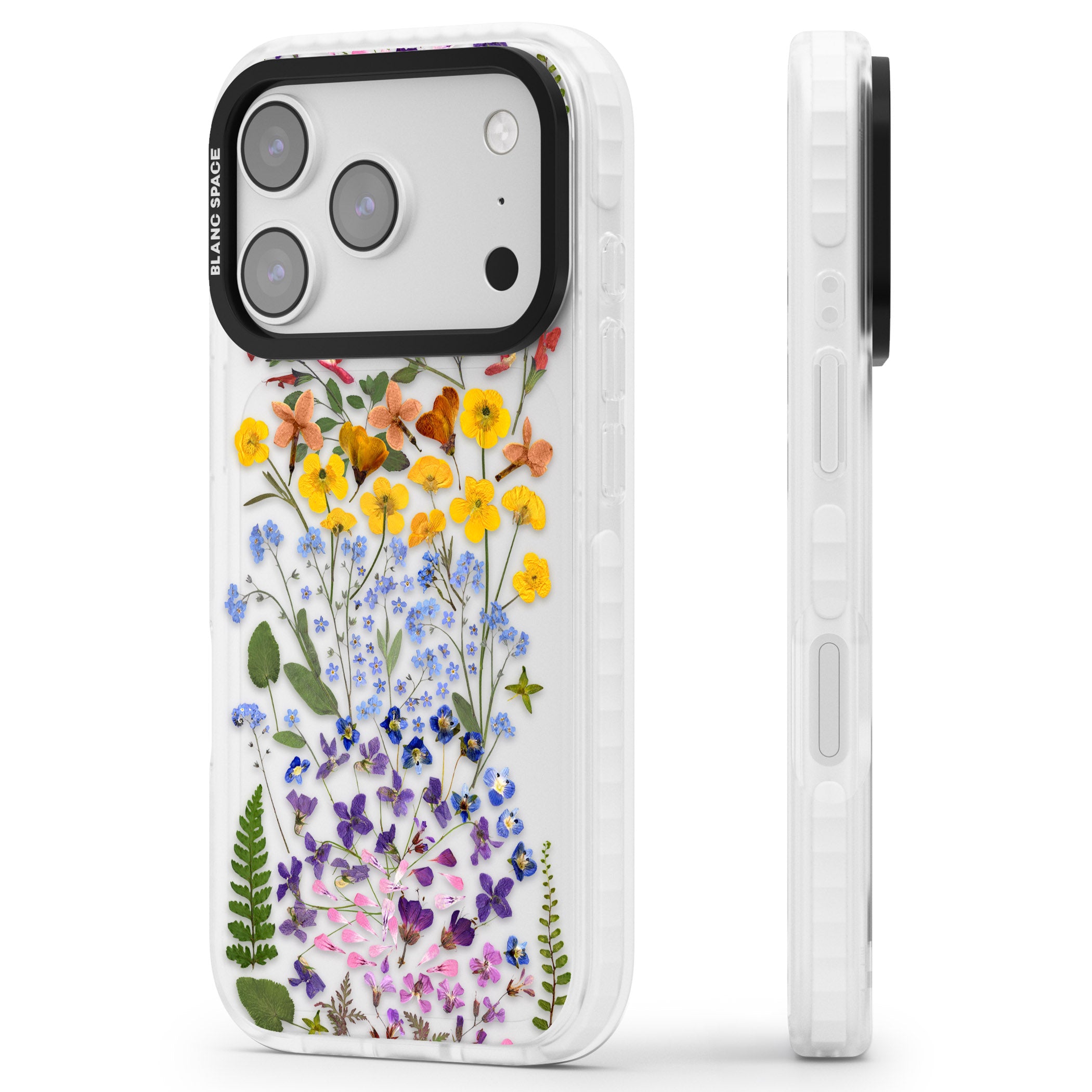 Pressed Wildflower Stripe iPhone 17 Pro Impact Clear Phone Case Side Profile