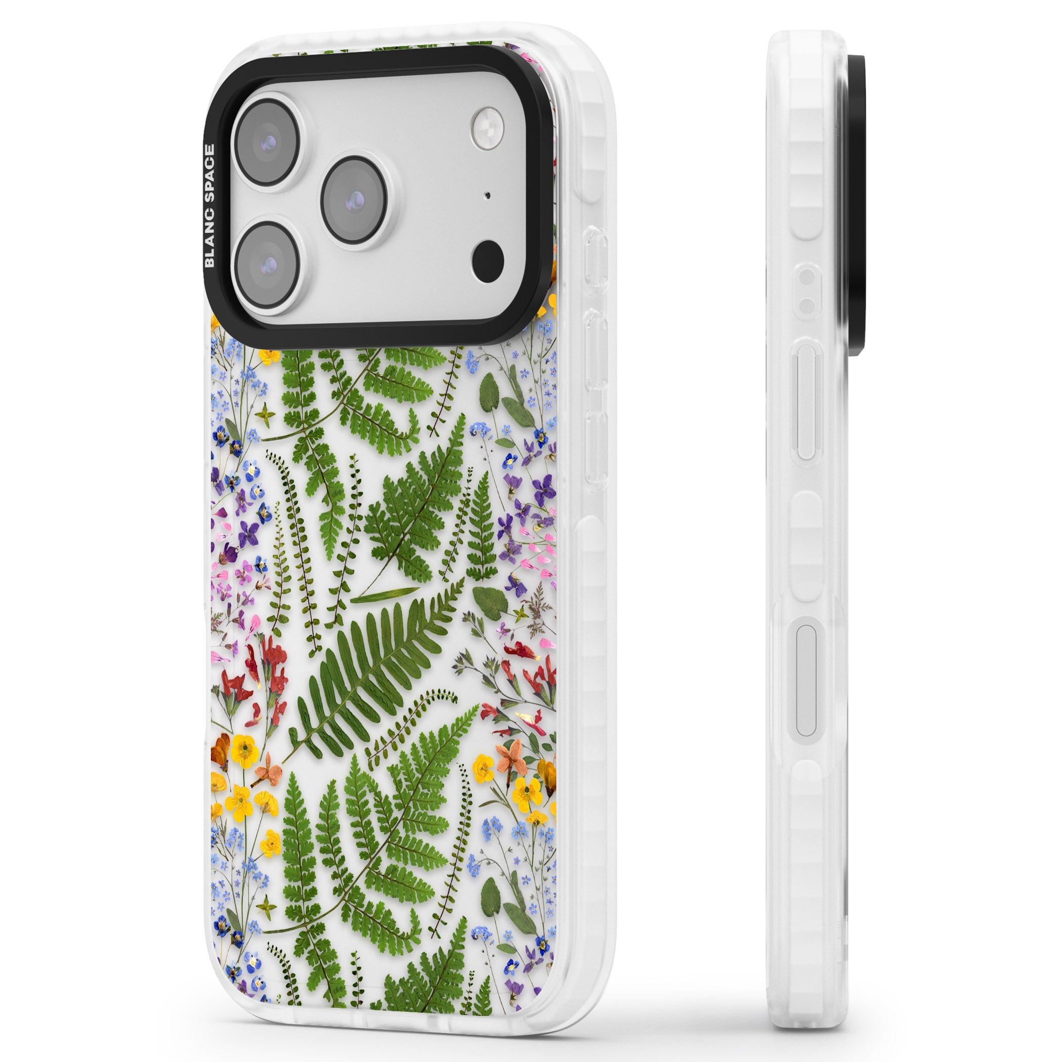 Botanical Fern & Floral iPhone 17 Pro Impact Clear Phone Case Side Profile